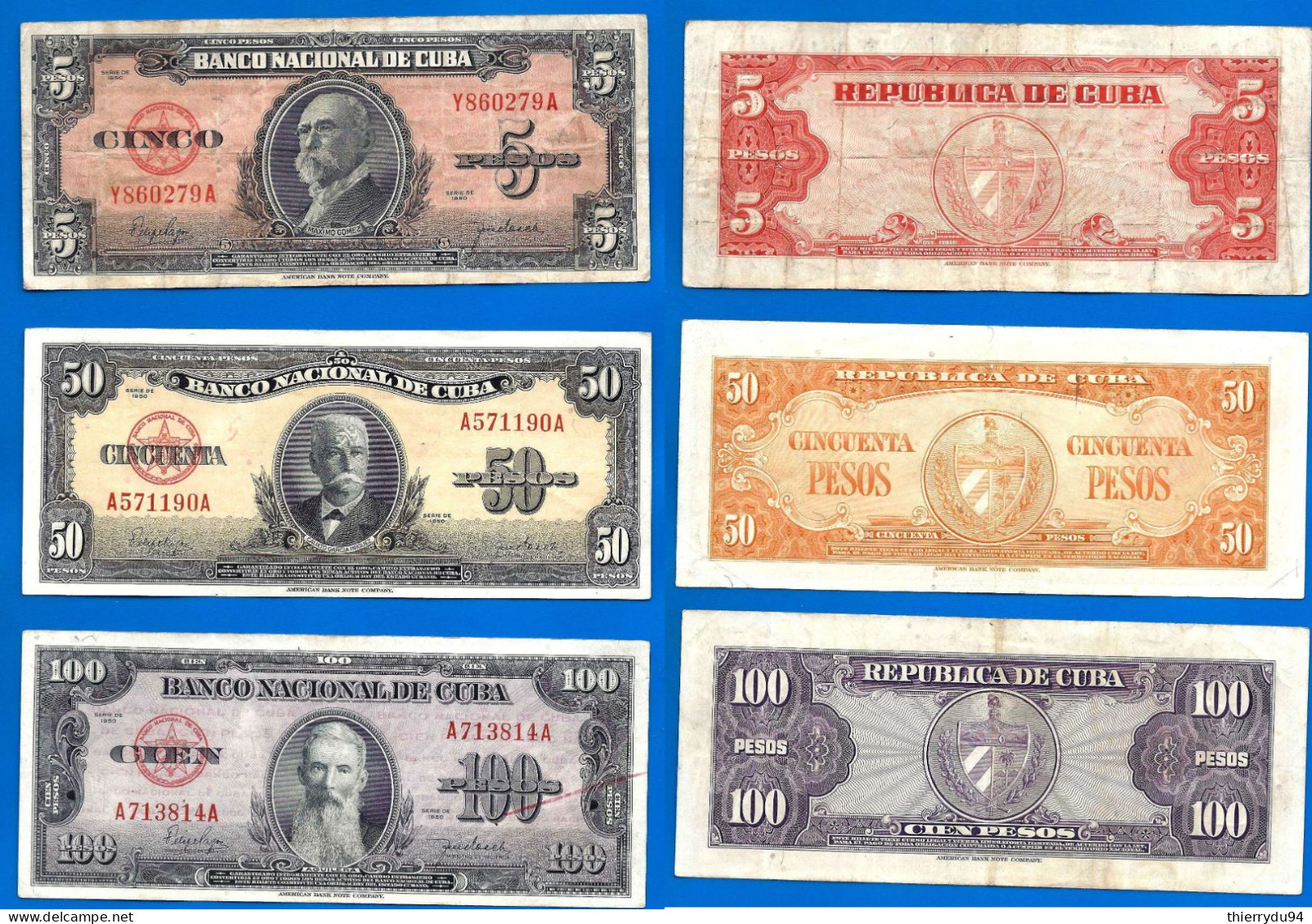 Lot Cuba 5 50 100 Pesos 1950 Peso Centavos Kuba Billet Billets - Cuba