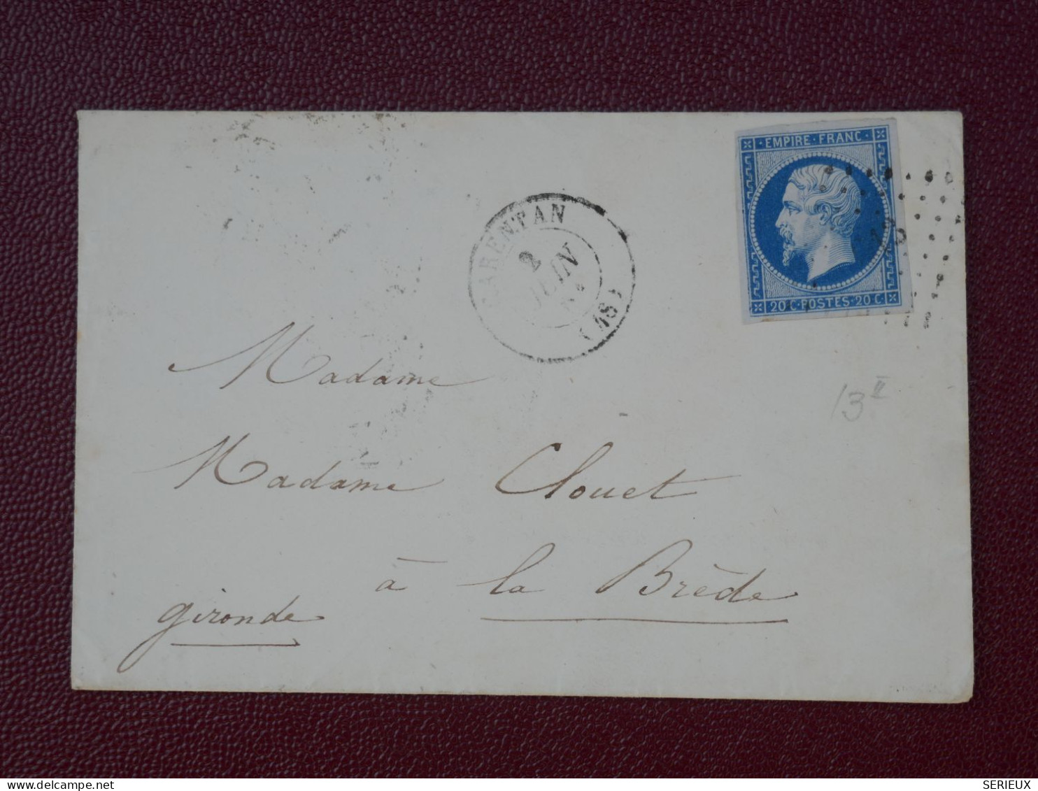 FRANCE LETTRE  1856 PETIT BUREAU SECRETAN  +N° 14 BIEN MARGé+ AFF. INTERESSANT+DP7 - 1853-1860 Napoléon III