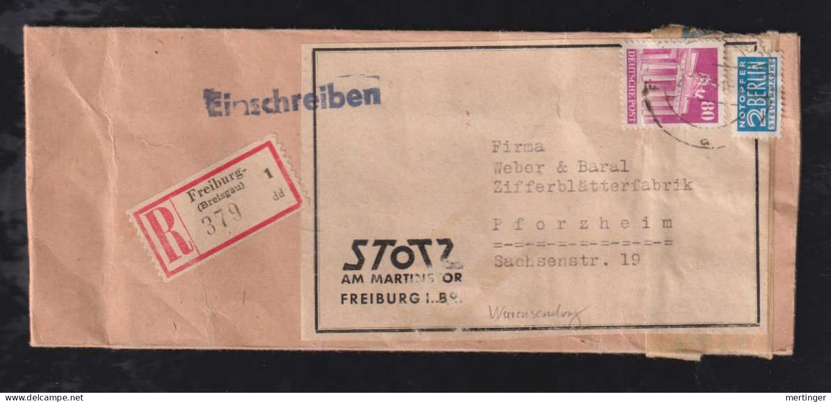 Bizone 1951 Einschreiben Warensendung 80Pf EF FREIBURG X PFORZHEIM 26.7.1951 - Lettres & Documents