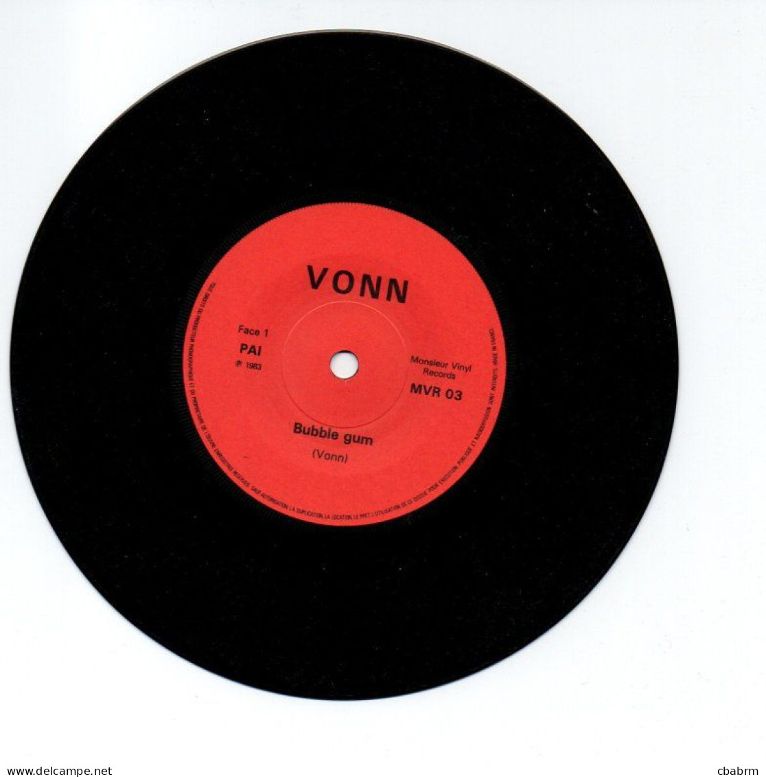 SP 45 TOURS VONN BUBBLE GUM 1983 FRANCE AUTOPRODUIT MVR 03 TRES RARE - 7" - Rock