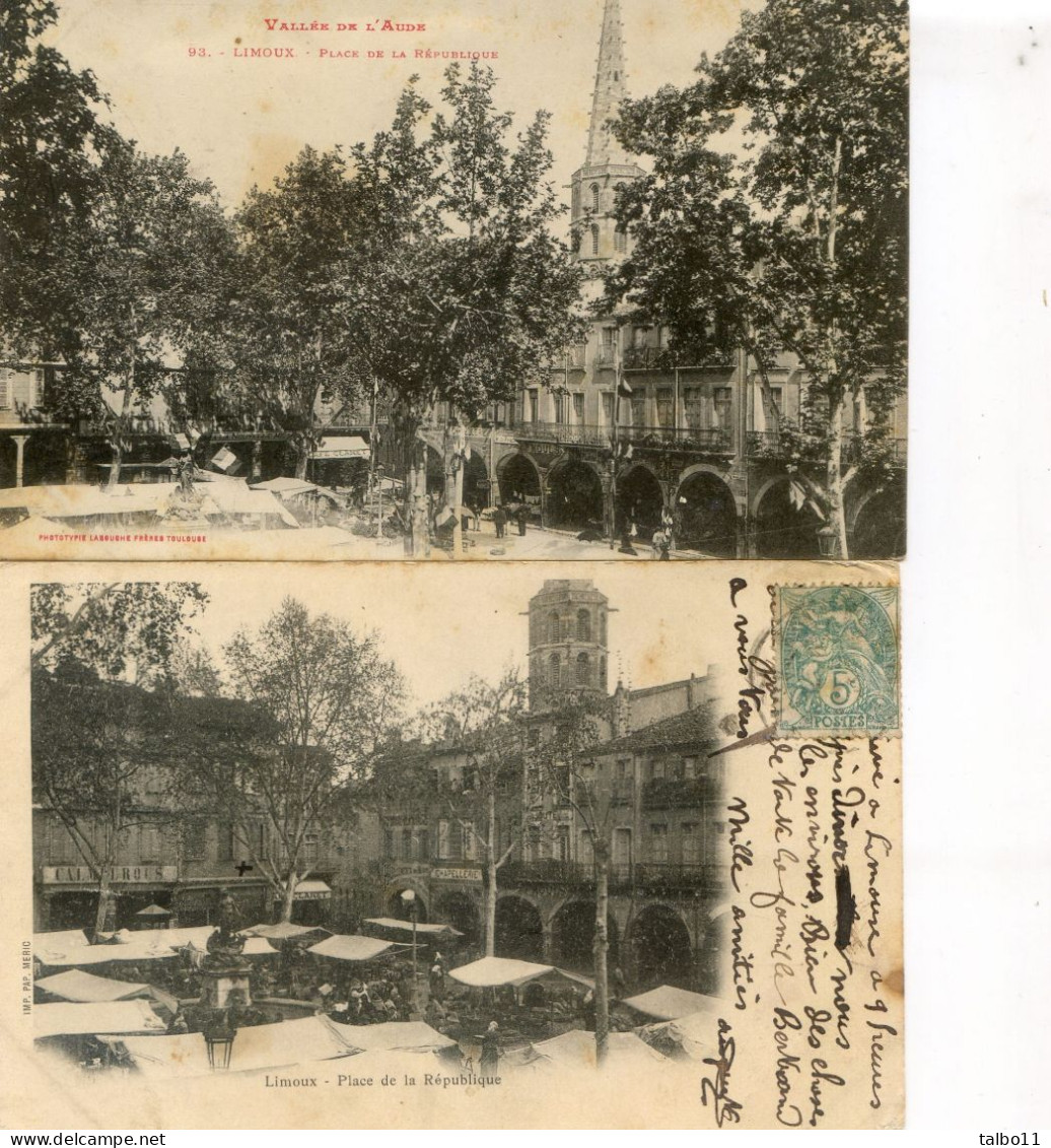 11 - Limoux - Lot De 2 Cartes Postales - Place De La République - Limoux