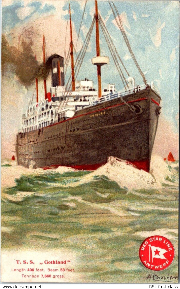 TSS Gothland - 490/53ft, 7760ton, Red Star Line, From Serie paintings With Red Logo (TSS), By H. Cassiers - Dampfer