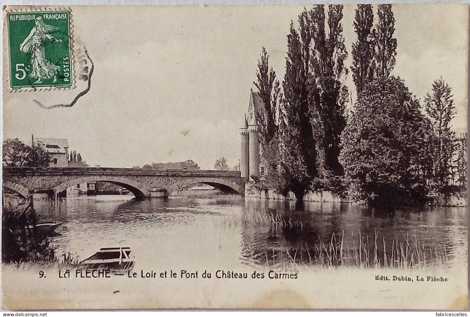 CPA Circulée 1909, La Flèche (Sarthe) - Le Loir Et La Pont Du Château Des Carmes.  (99) - La Fleche