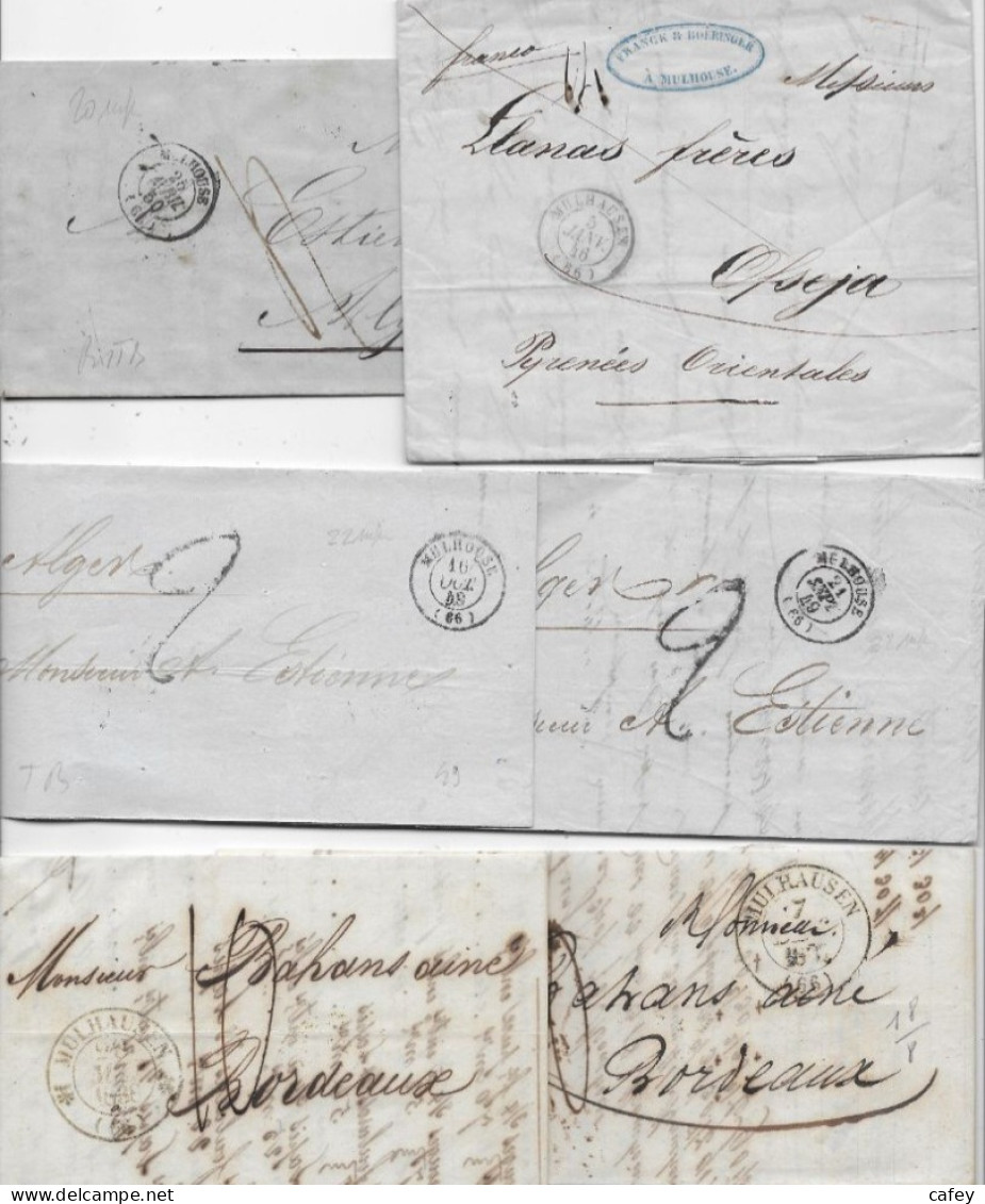 HAUT RHIN Petit Lot De 6 Lettres De MULHOUSE Càd ,taxe , PP Dont 1 Lettre Entête SOIE LAINE COTON - 1801-1848: Voorlopers XIX