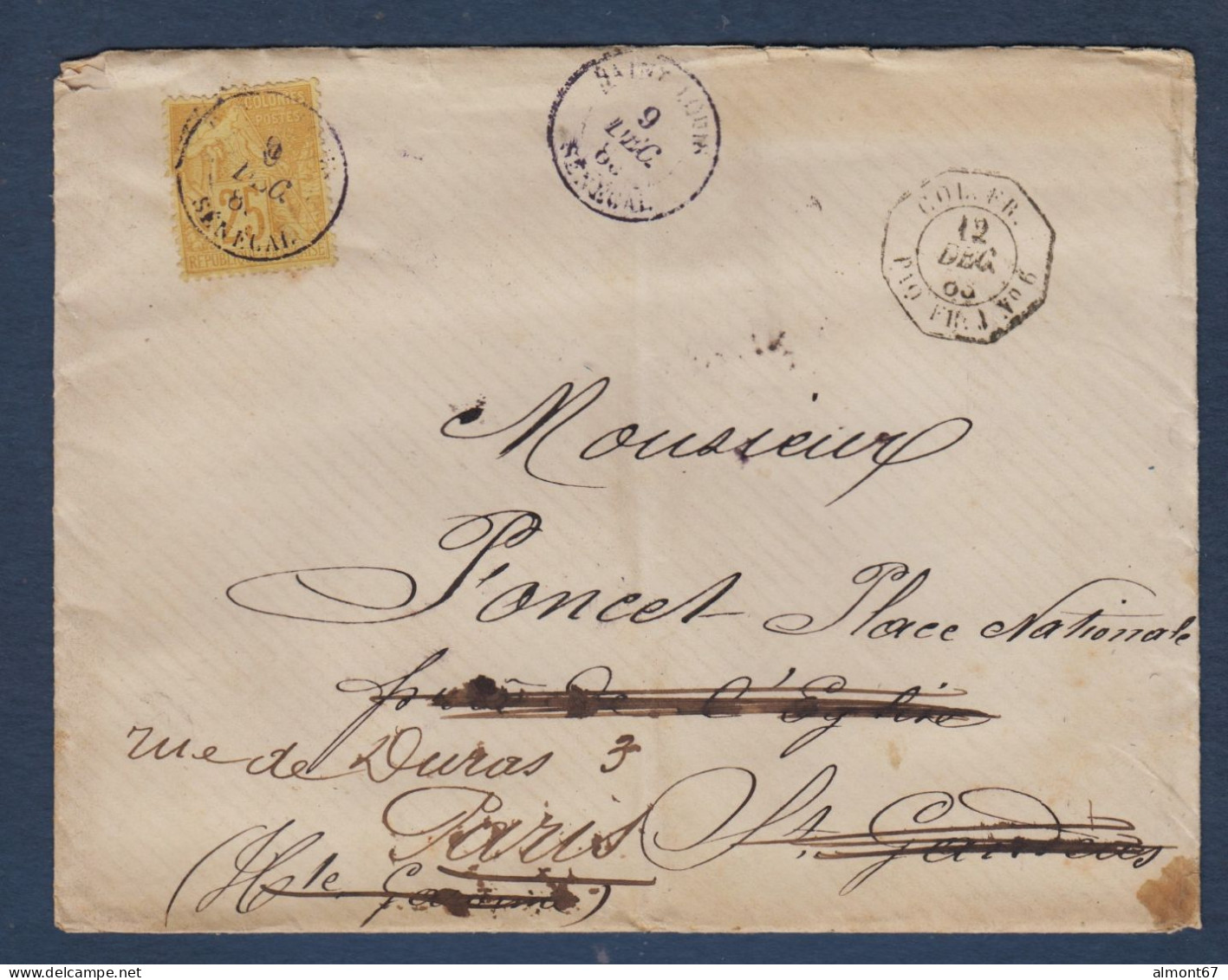 Cachet  COL. FR.   PAQ. FR. J N° 6 Sur Enveloppe De SAINT LOUIS  SENEGAL - Maritime Post