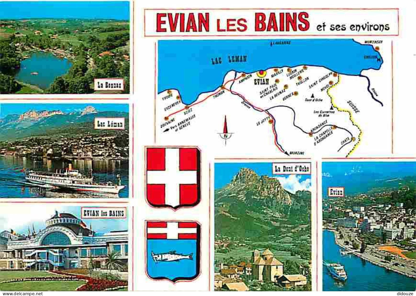 74 - Evian Les Bains - Multivues - Blasons - Carte Géographique - CPM - Voir Scans Recto-Verso - Evian-les-Bains