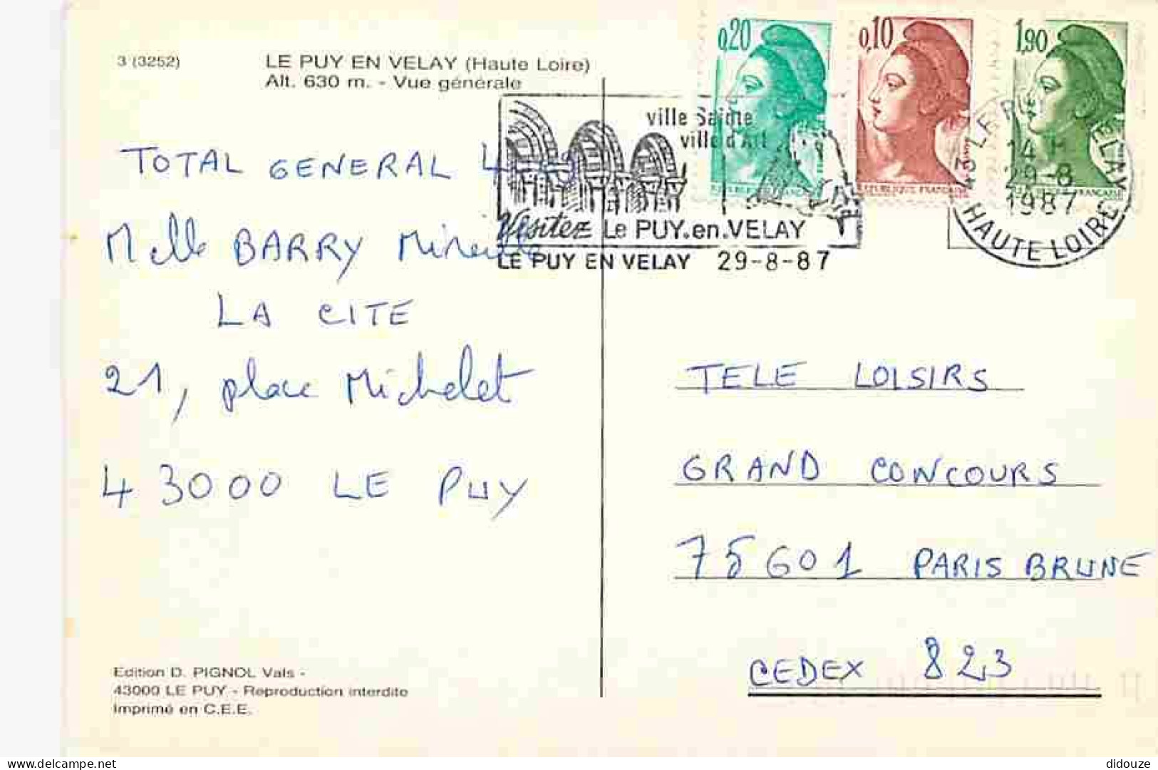 43 - Le Puy En Velay - Vue Générale - Flamme Postale - CPM - Voir Scans Recto-Verso - Le Puy En Velay