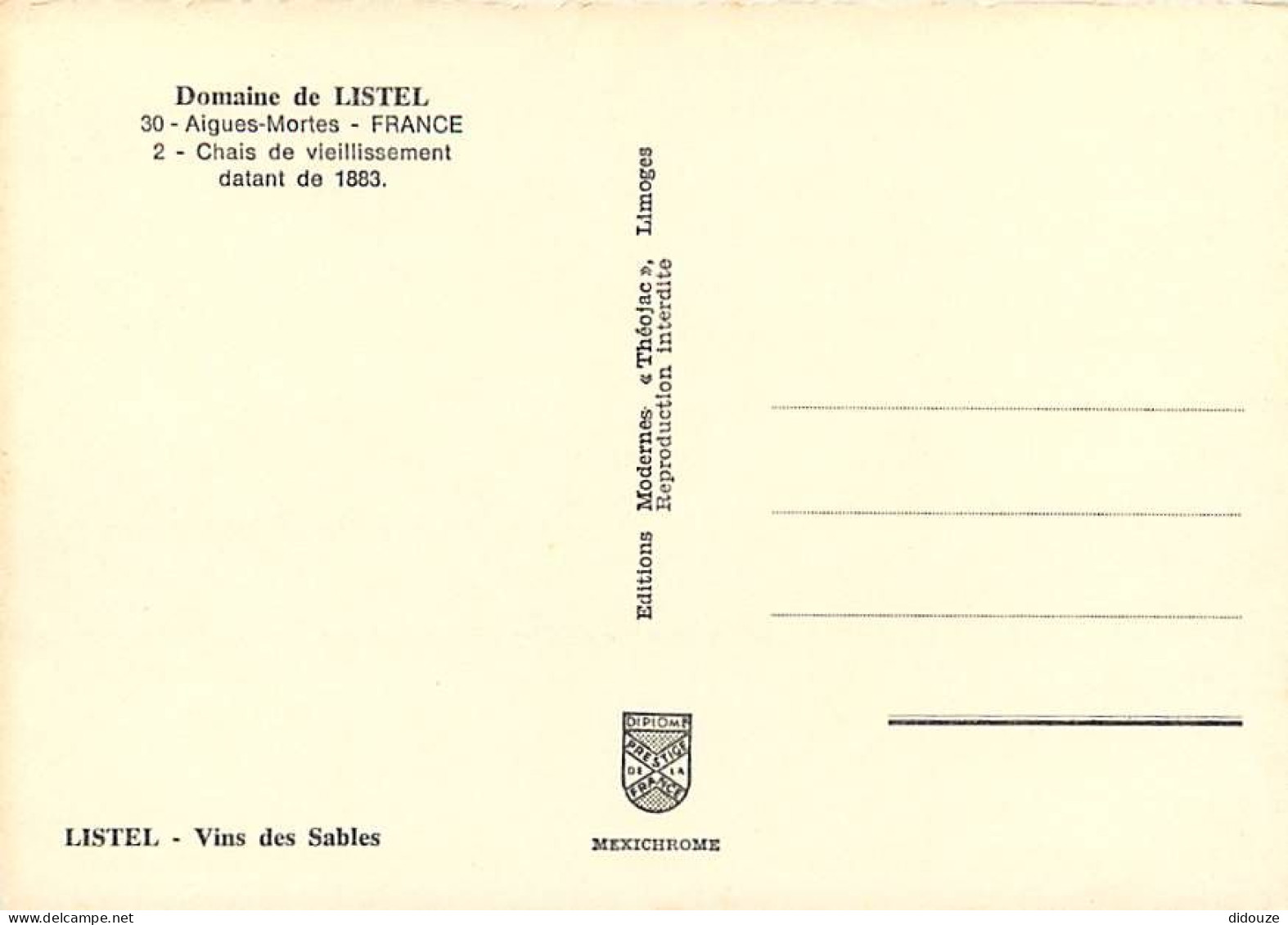 30 - Aigues Mortes - Domaine De Listel - Chais De Vieillissement Datant De 1883 - Carte Neuve - CPM - Voir Scans Recto-V - Aigues-Mortes