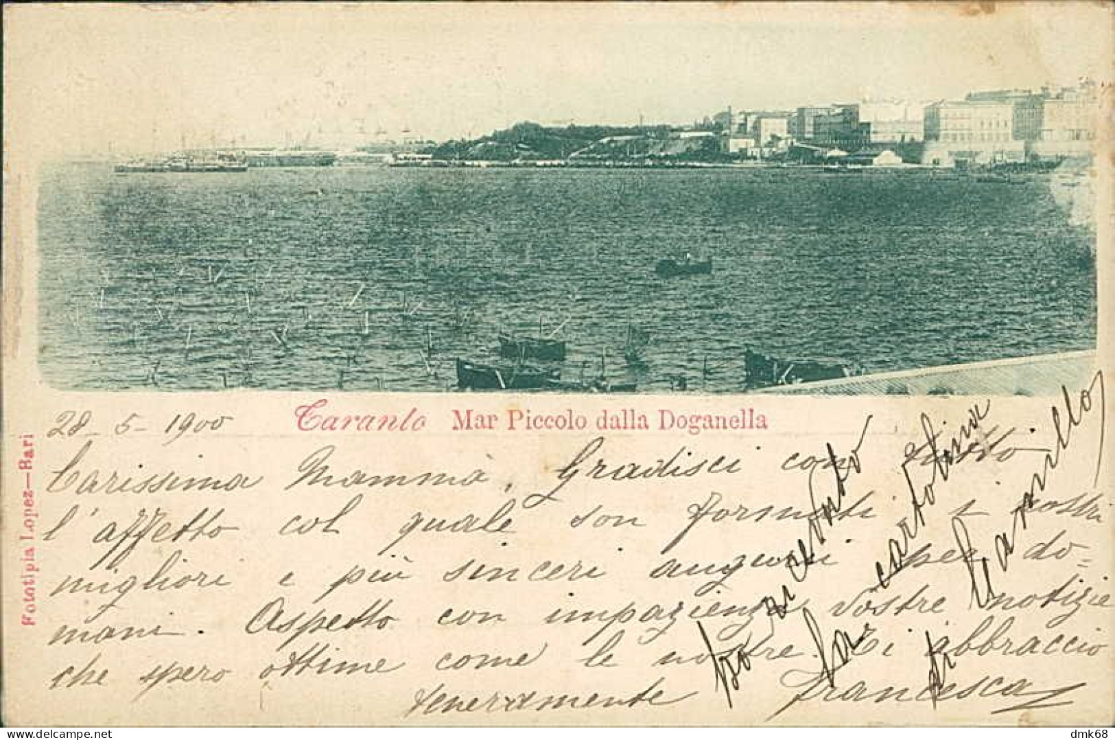 TARANTO - MAR PICCOLO DALLA DOGANELLA - EDIZIONE LOPEZ / BARI - SPEDITA 1900  (20825) - Taranto