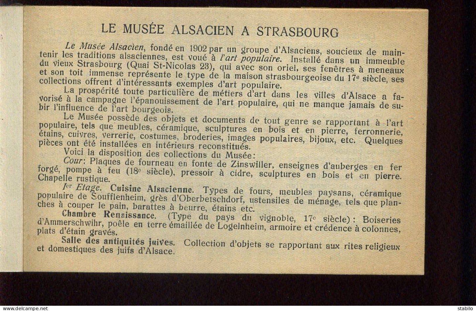 67 - STRASBOURG - MUSEE ALSACIEN, 23 QUAI ST-NICOLAS - CARNET DE 20 CARTES - Strasbourg