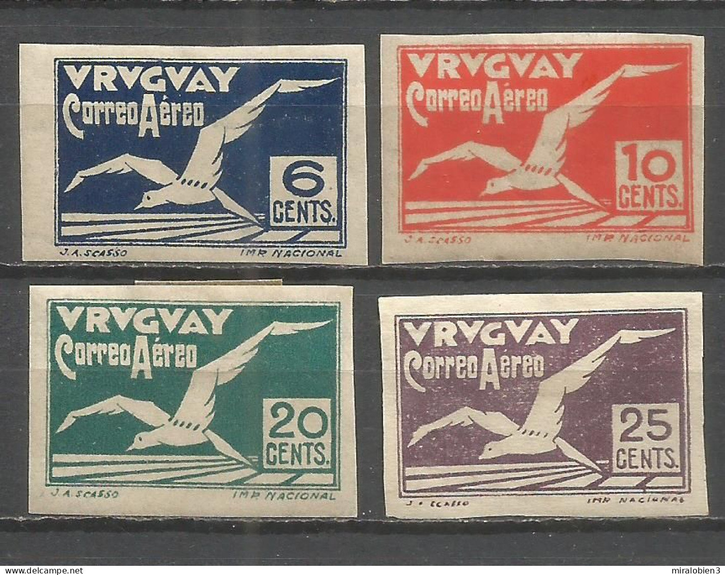 URUGUAY CORREO AEREO YVERT NUM. 10/13 * SERIE COMPLETA CON FIJASELLOS - Uruguay