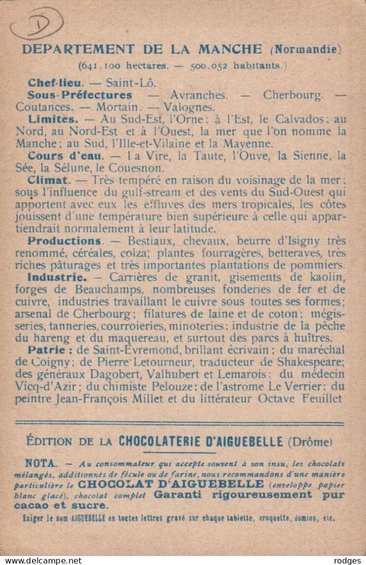 50 , Cpa Les Départements ; MANCHE , Edition De La Chocolaterie D''AIGUEBELLE .V24) - Other & Unclassified