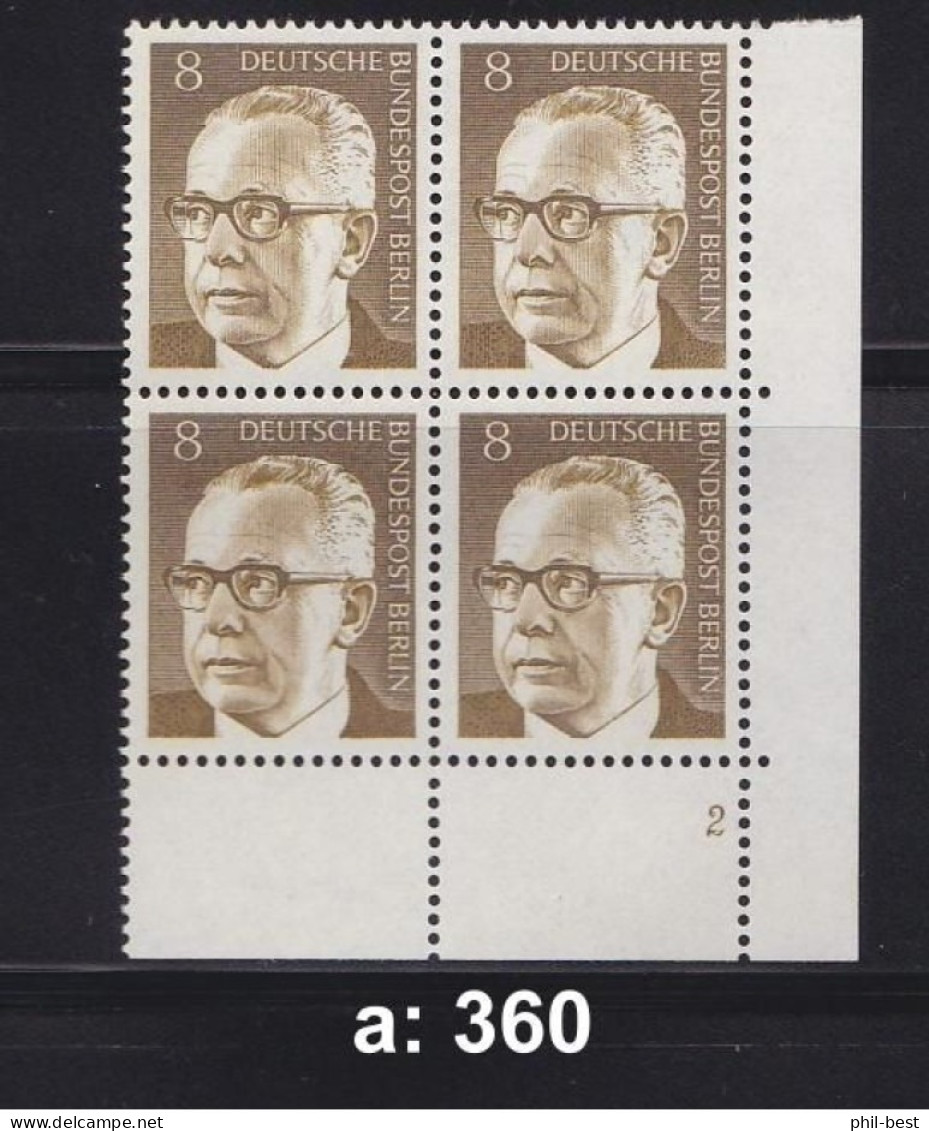 Berlin 360 VB, FN, Viererblock Ecke 4, Formnummer 2 ** #E637a - Unused Stamps