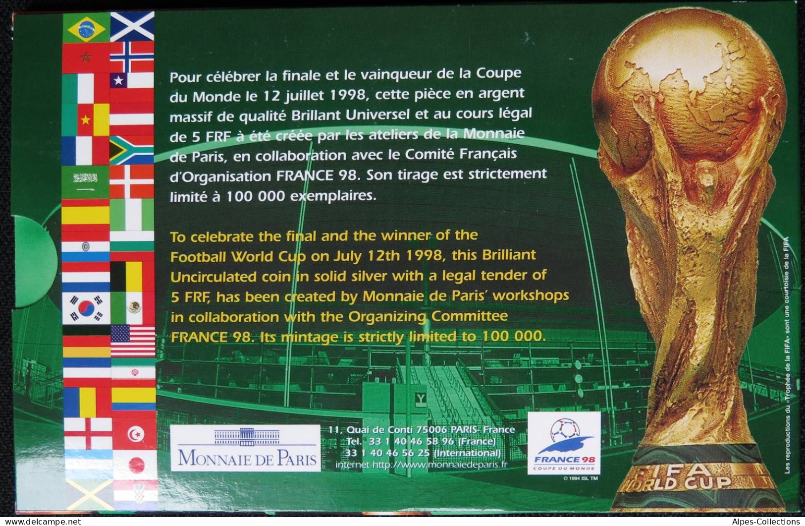 F1204.01 - COFFRET BU - FRANCS - 1998 - 5 Francs Coupe Du Monde 1998 - BU, BE & Coffrets