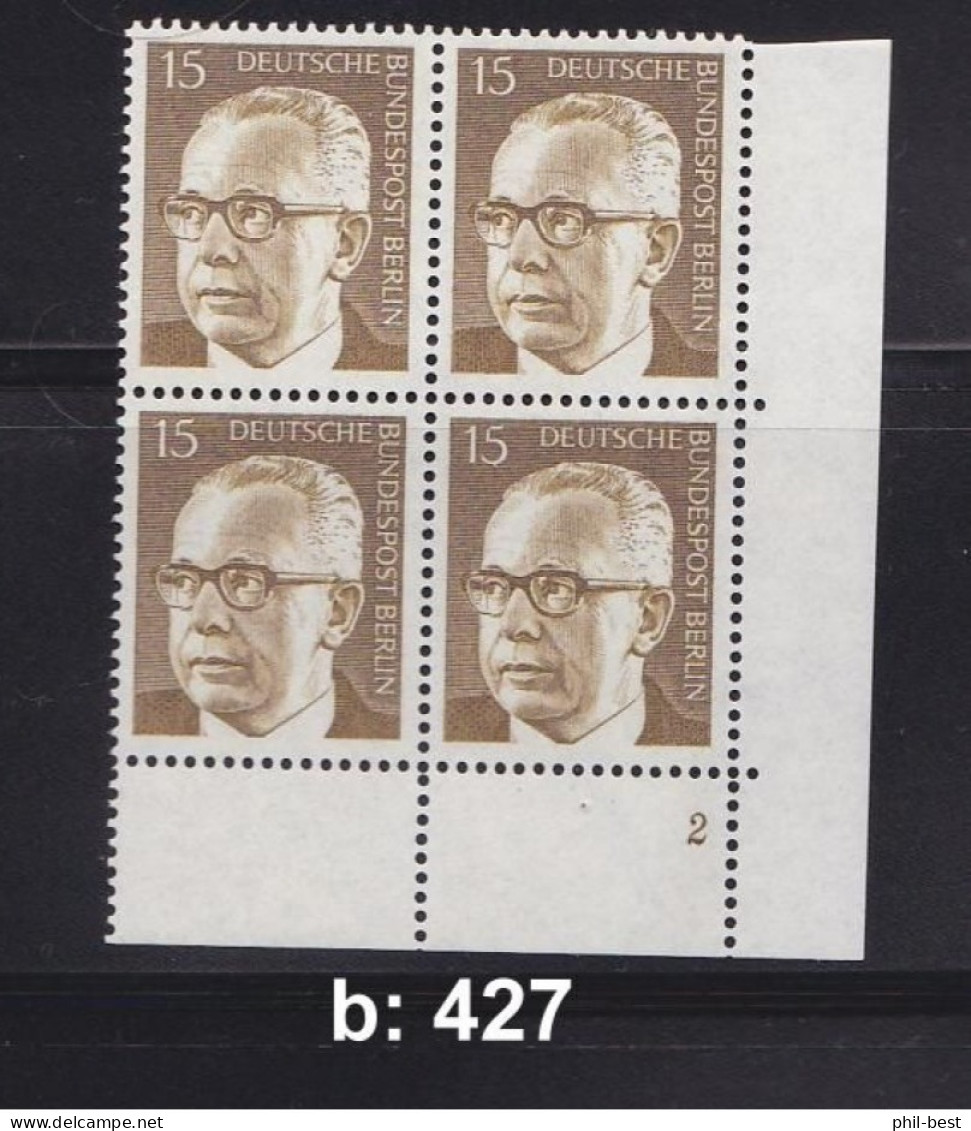 Berlin 427 VB, FN, Viererblock Ecke 4, Formnummer 2 ** #E637b - Unused Stamps