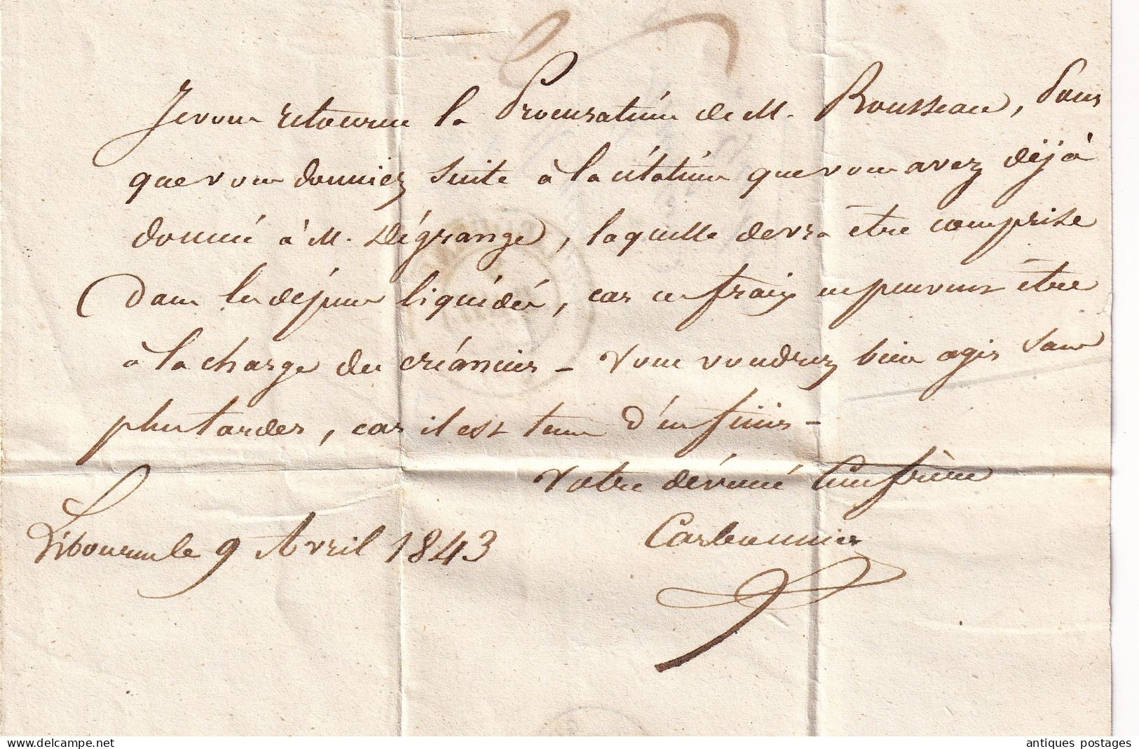 Lettre 1843 avec Correspondance Libourne pour Guîtres Gironde