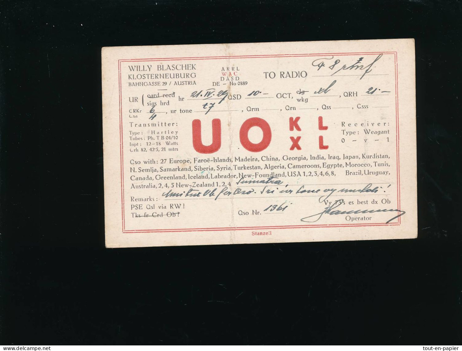 QSL Carte Radio - Austria Autriche   1929 Willy Blaschek - Radio Amateur