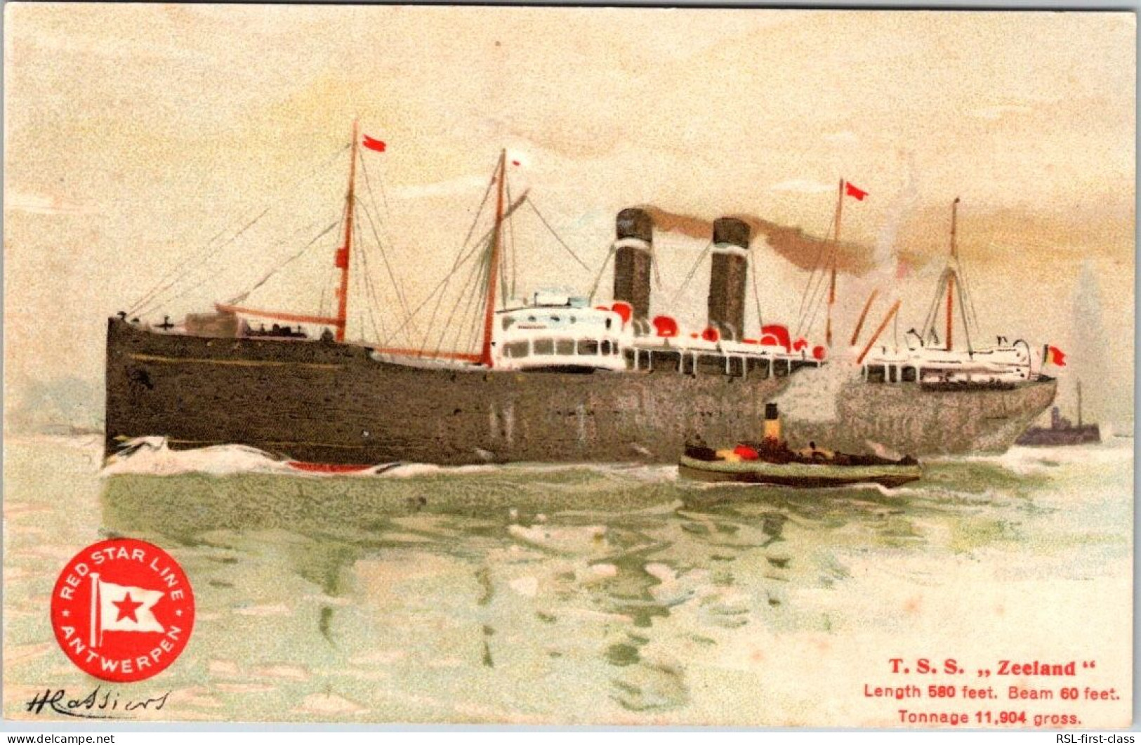 TSS Zeeland - 580/60ft, 11904ton, Red Star Line, From Serie paintings With Red Logo (TSS), By H. Cassiers - Paquebots