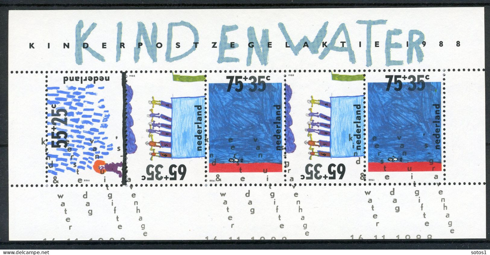 NEDERLAND 1418 Gestempeld Blok 1988 - Kinderzegels, Kind En Water - Blocs