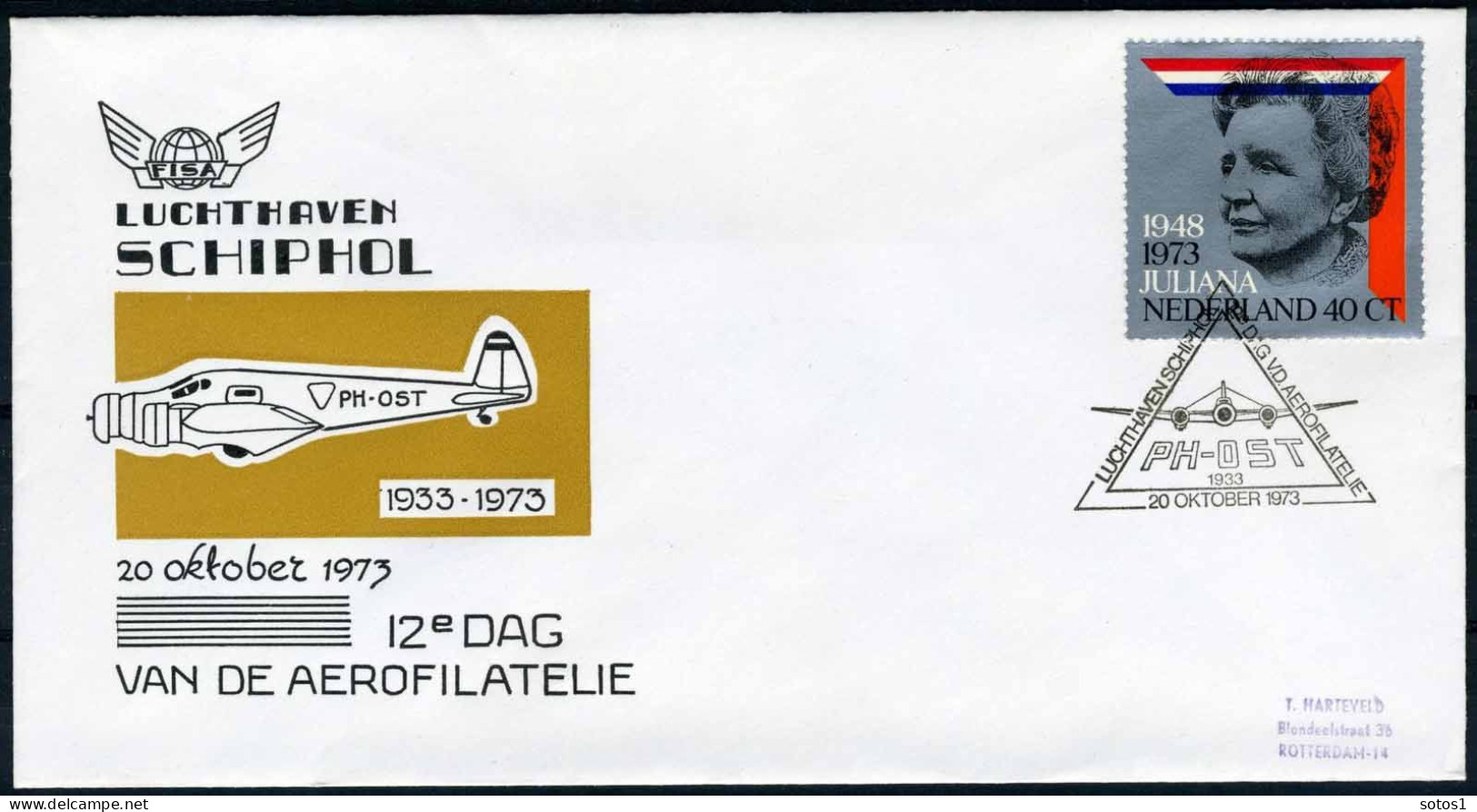 NEDERLAND 12e DAG VAN DE AEROFILATELIE 20/10/1973 -1 - Airmail