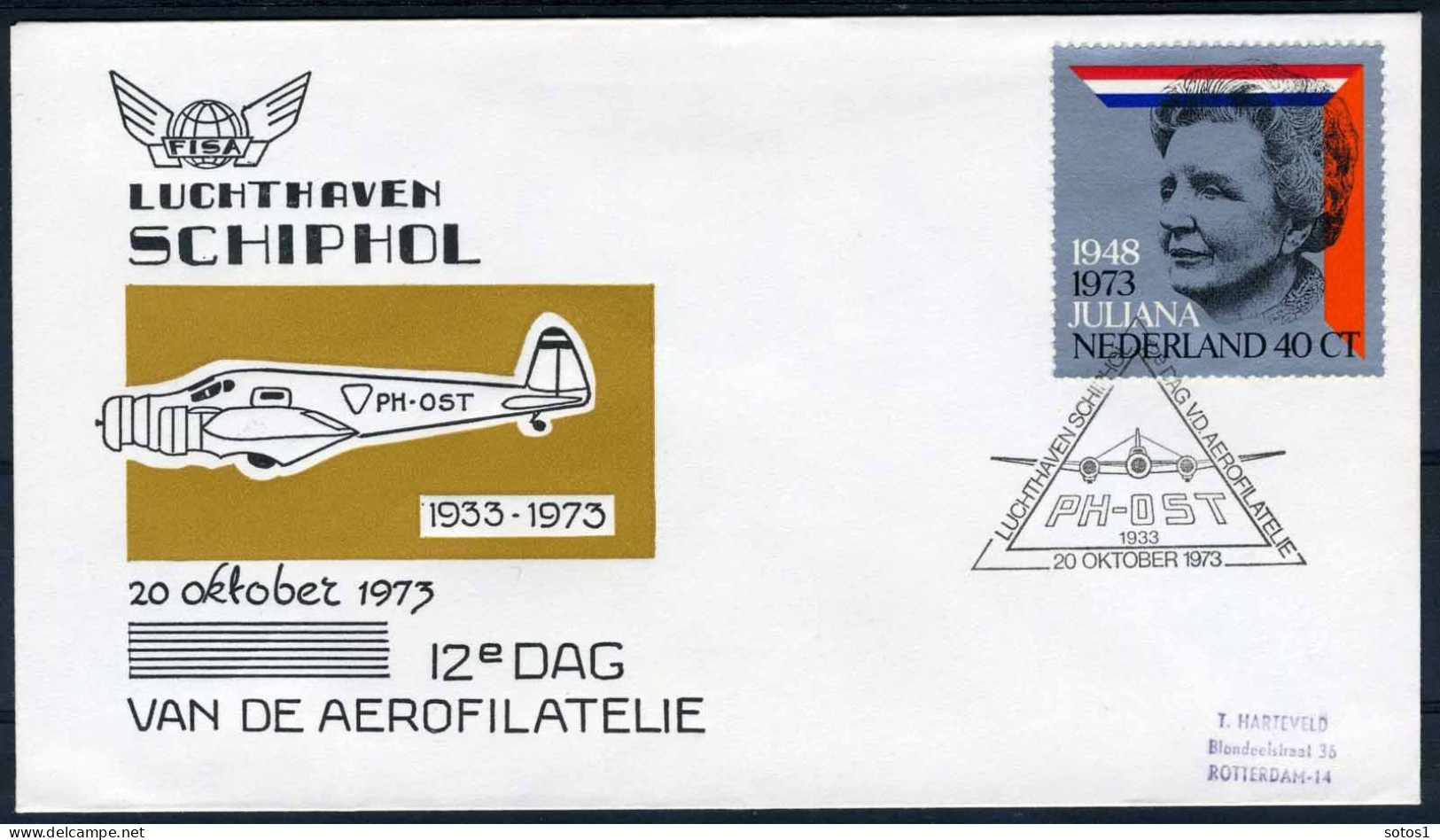 NEDERLAND 12e DAG VAN DE AEROFILATELIE 20/10/1973 - Airmail