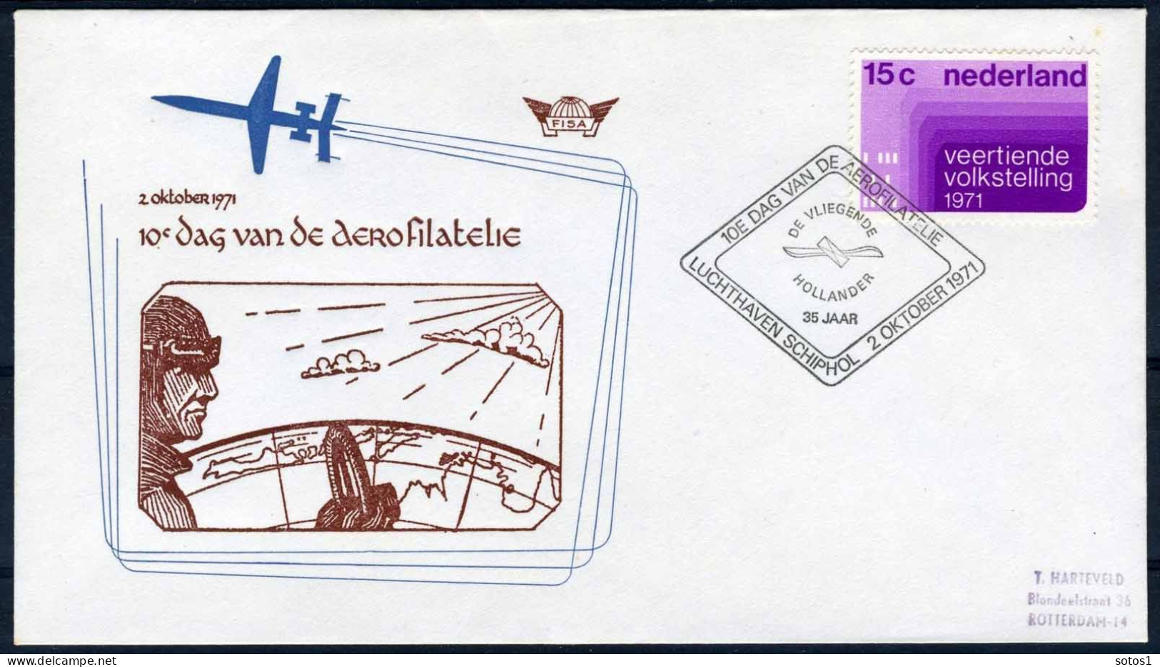 NEDERLAND 10e DAG VAN DE AEROFILATELIE 2/10/1971 -2 - Airmail