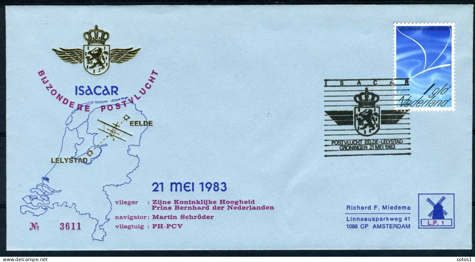 NEDERLAND BIJZONDERE POSTVLUCHT PRINS BERNHARD 21/05/1983 - Airmail