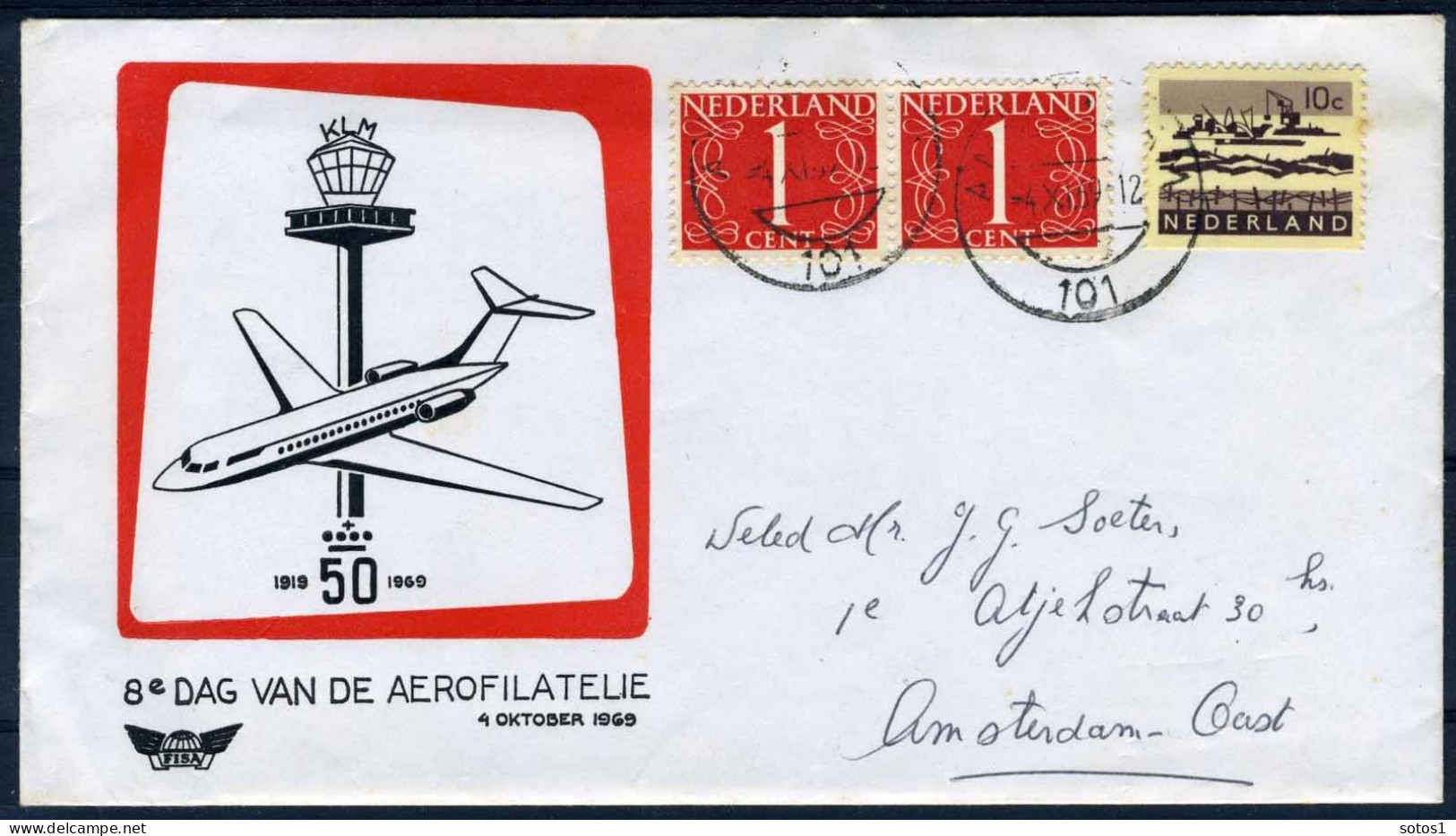 NEDERLAND 8e DAG VAN DE AEROFILATELIE 4/10/1969 - Airmail