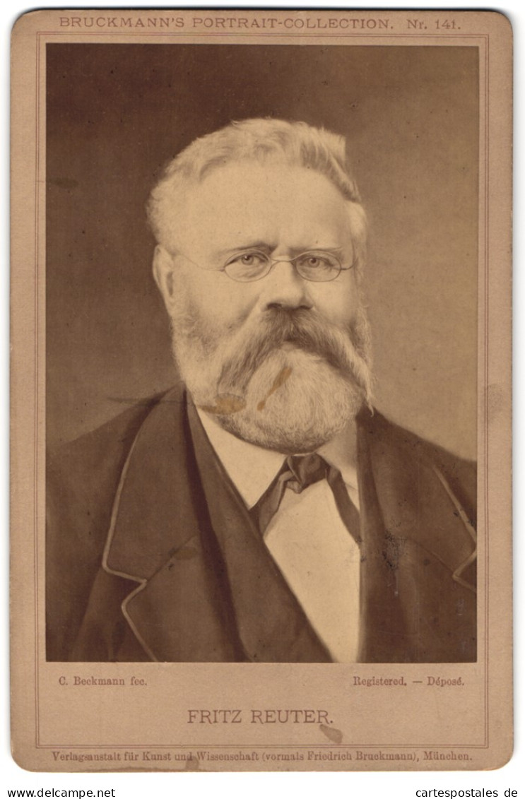 Fotografie F. Bruckmann, München, Portrait Fritz Reuter Im Anzug Mit Brille, Nach C. Beckmann  - Célébrités