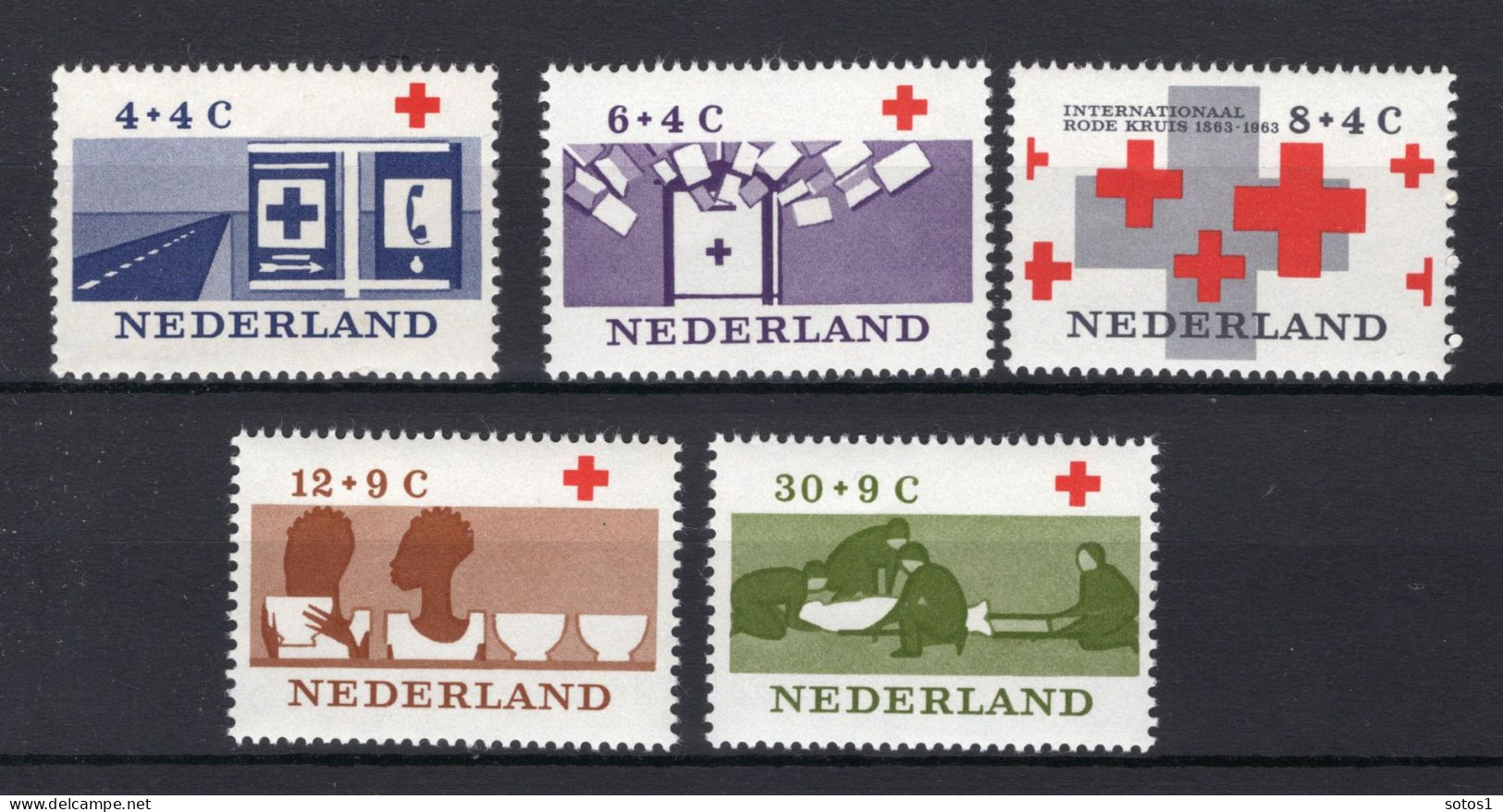 NEDERLAND 795/799 MNH 1963 - 100  Jaar Rode Kruis -2 - Nuovi