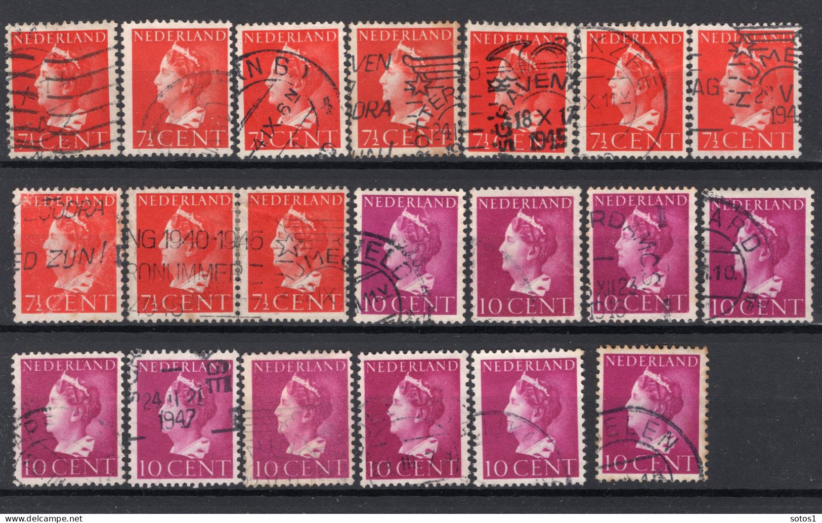 NEDERLAND 334/335 Gestempeld 1940-1947 - Koningin Wilhelmina (10 Stuks) - Used Stamps