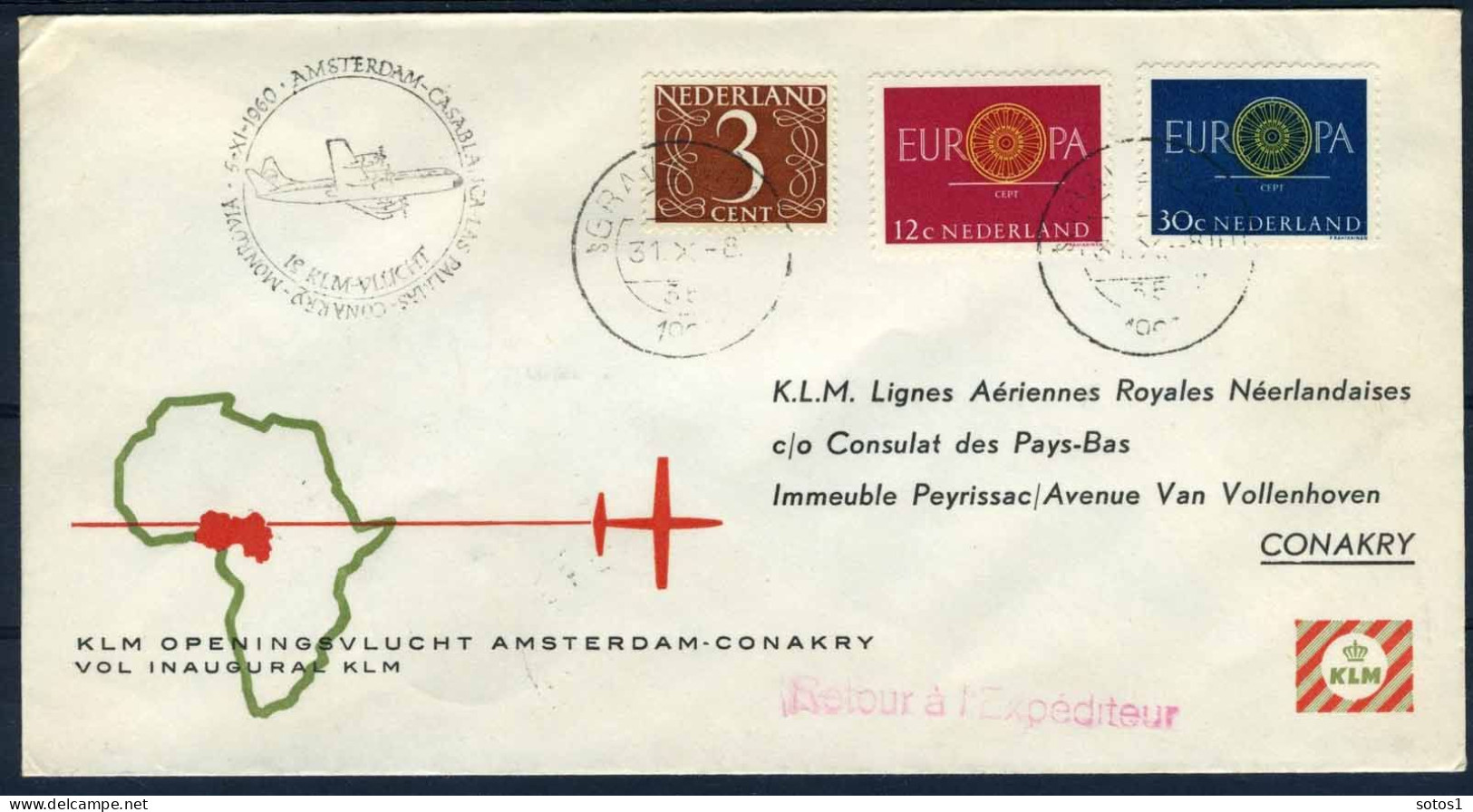 NEDERLAND 1e VLUCHT AMSTERDAM - CONAKRY 5/11/1960 - Airmail