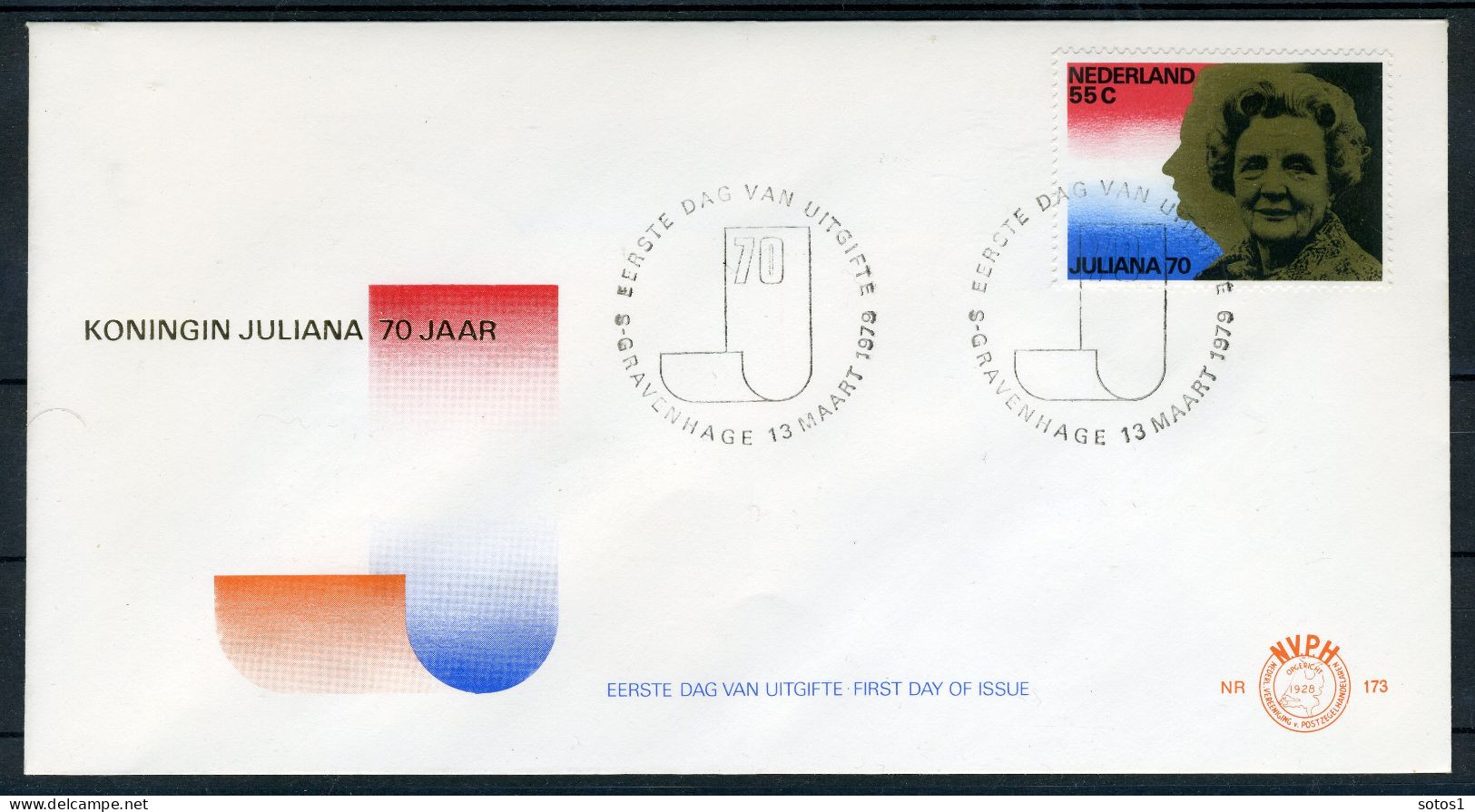 NEDERLAND E173 FDC 1979 - H.M. De Koningin 70 Jaar - FDC