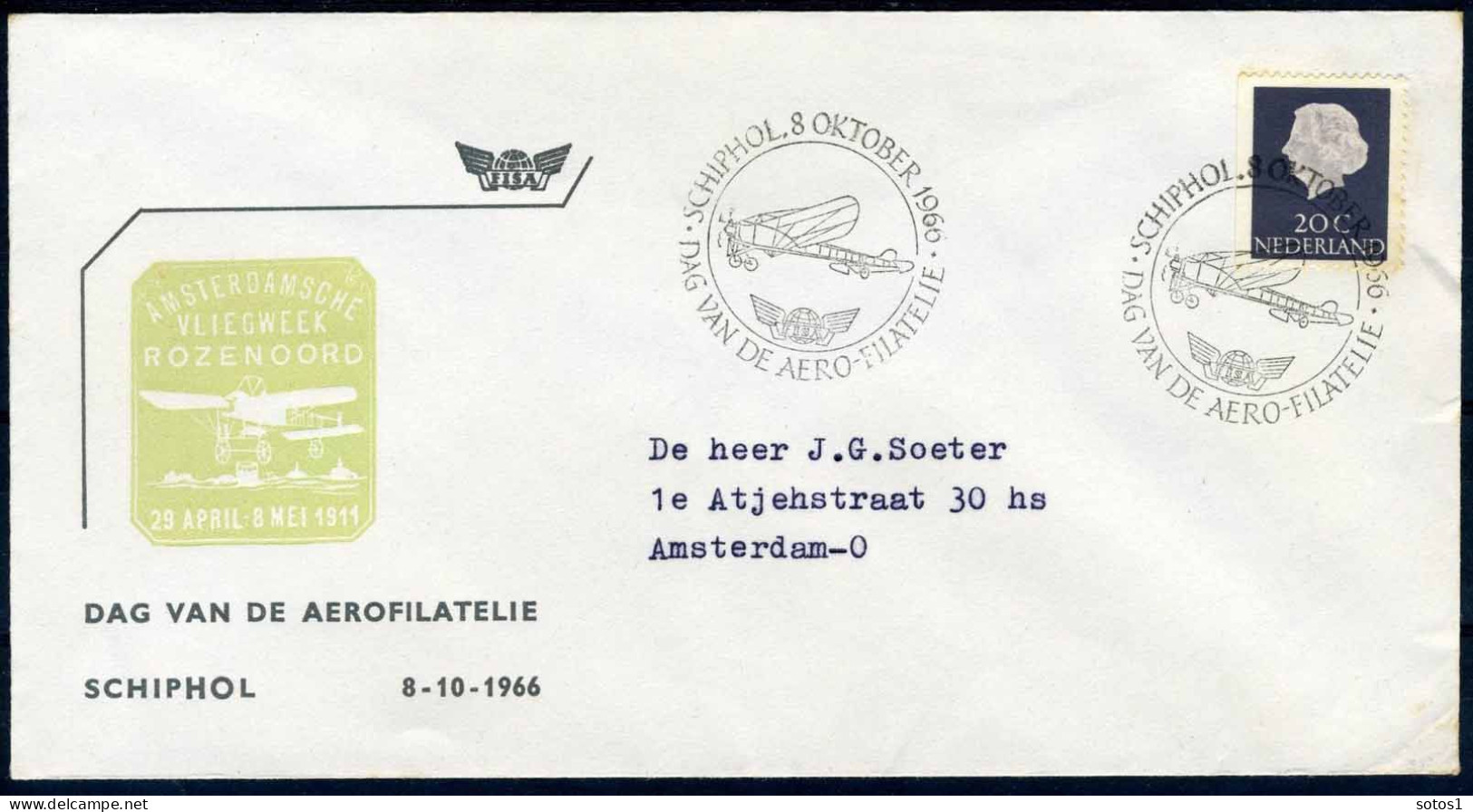 NEDERLAND DAG VAN DE AEROFILATELIE 8/10/1966 - Airmail