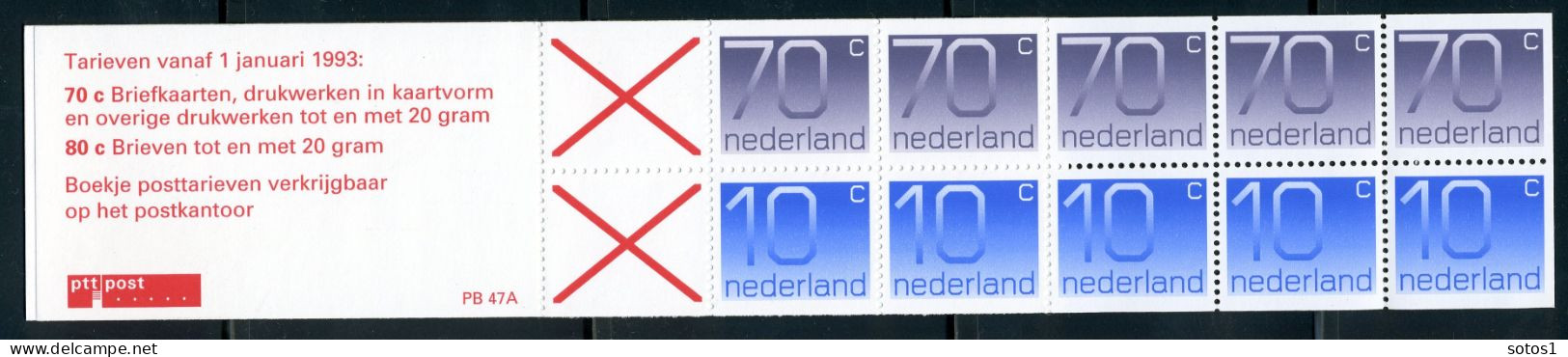 NEDERLAND PB47a Gestempeld 1993 - Postzegelboekje Cijfer, Kaft Violet - Carnets Et Roulettes