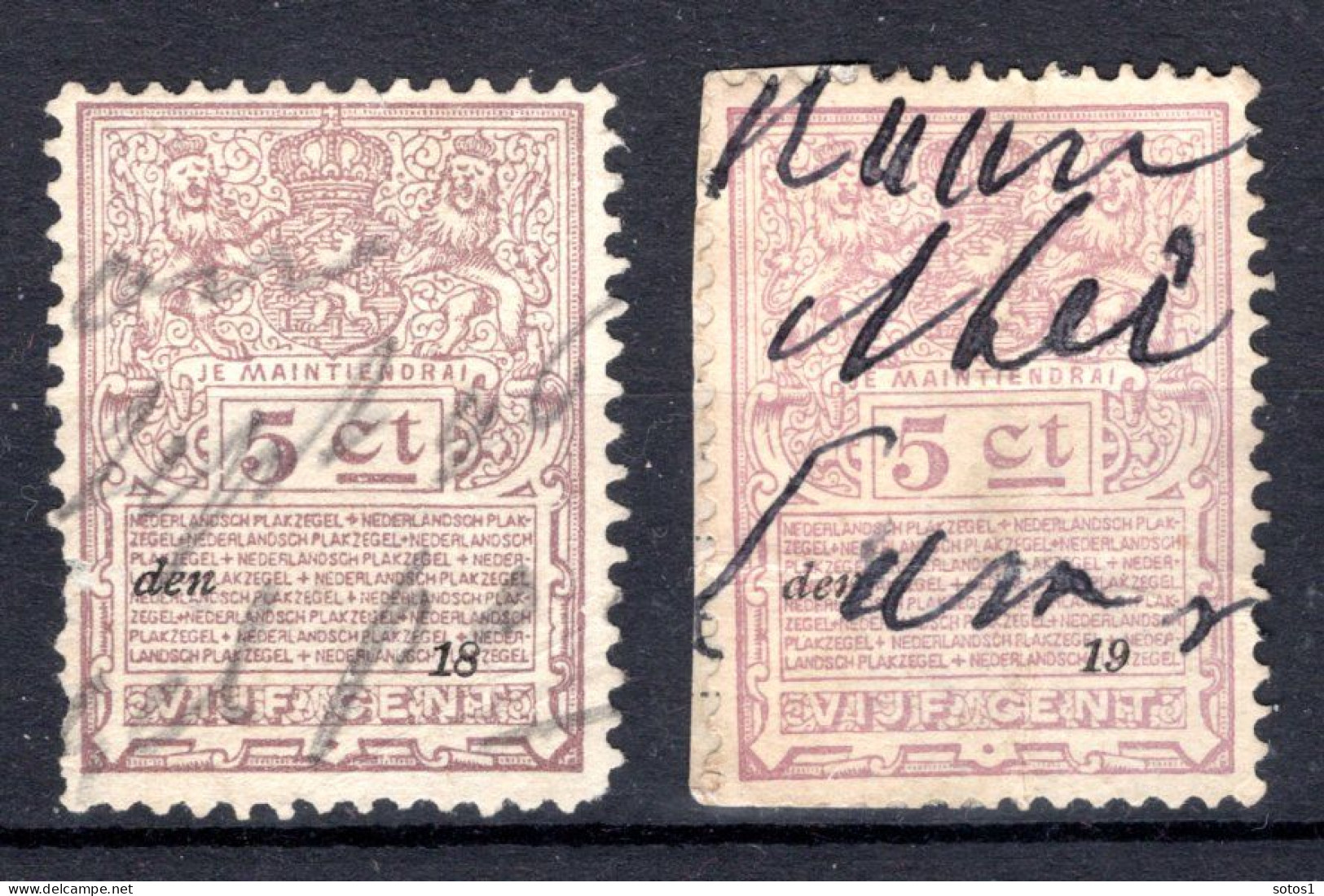 NEDERLAND Fiscale Zegel 5c 18** 19** - Steuermarken