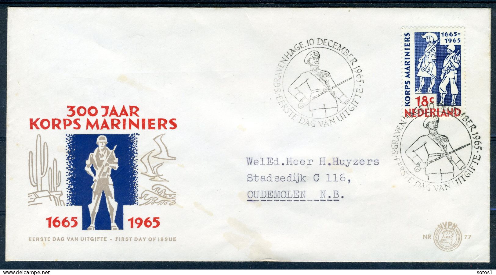 NEDERLAND E77 FDC 1965 - Mariniers (met Adres) - FDC