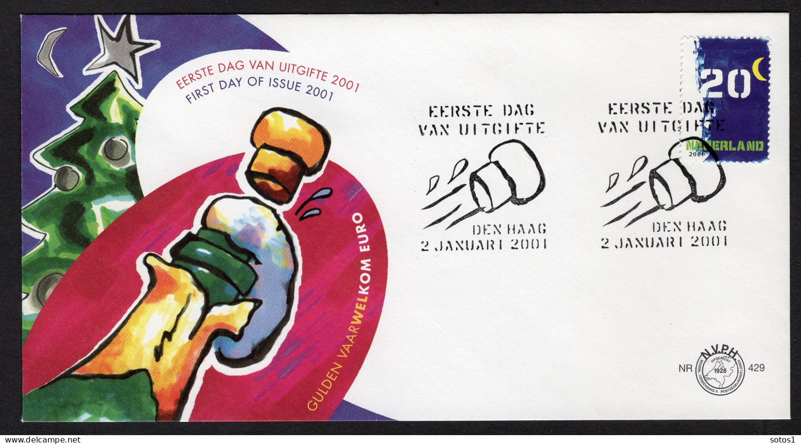 NEDERLAND E429 FDC 2001 - Bijplakzegel - FDC