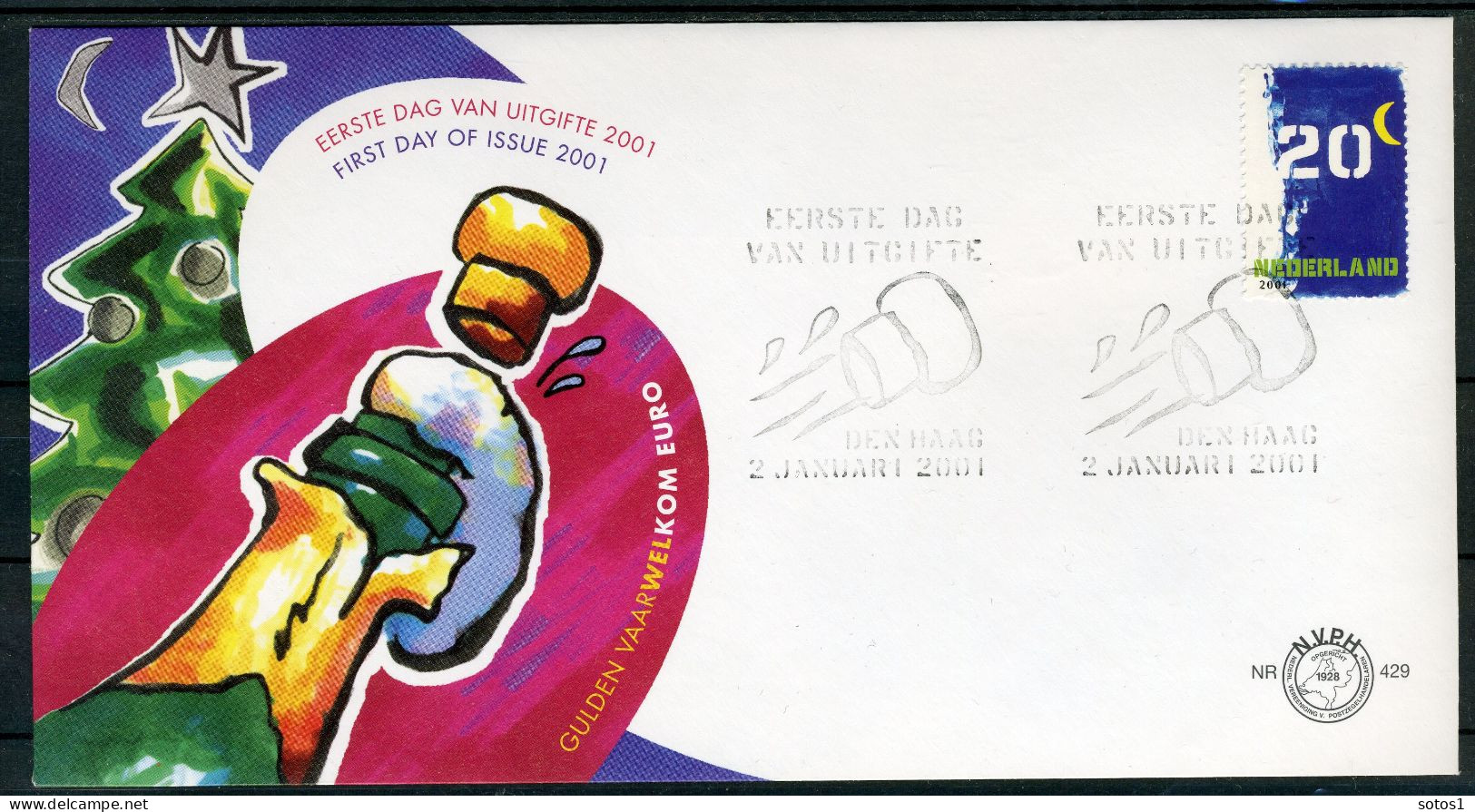 NEDERLAND E429 FDC 2001 - Bijplakzegel -1 - FDC