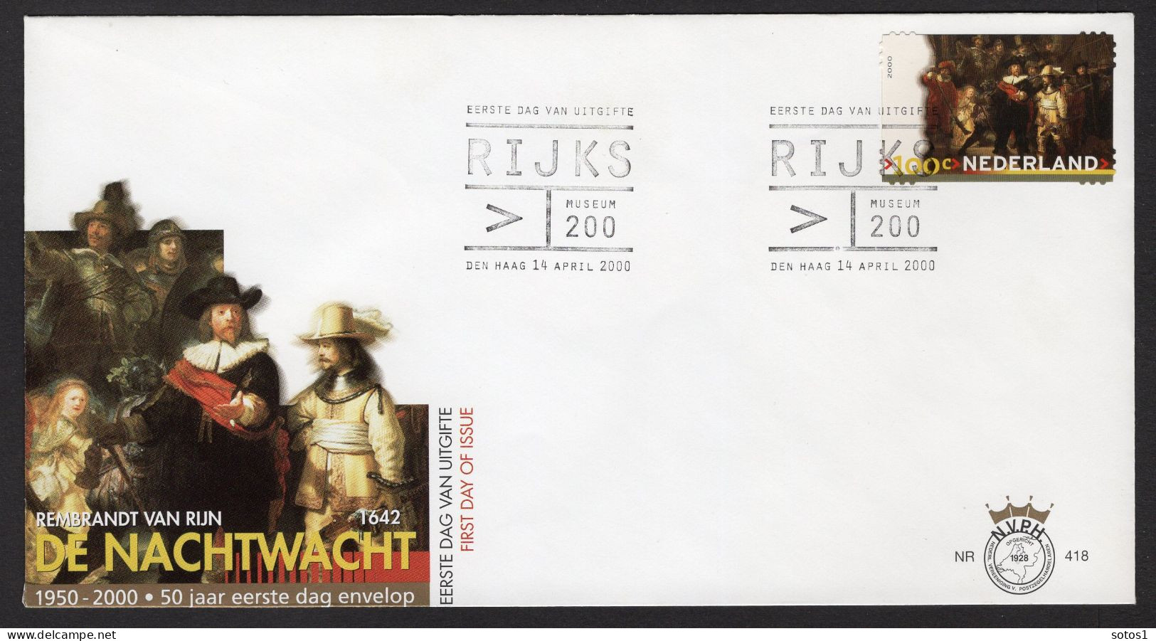 NEDERLAND E418 FDC 2000 - De Nachtwacht - FDC