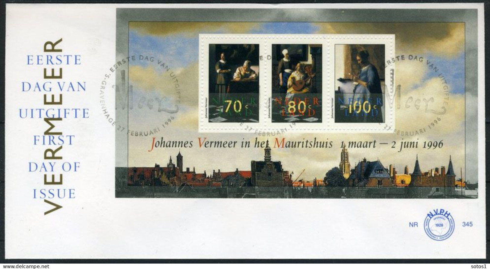 NEDERLAND E345a FDC 1996 - Blok Vermeerzegels - FDC