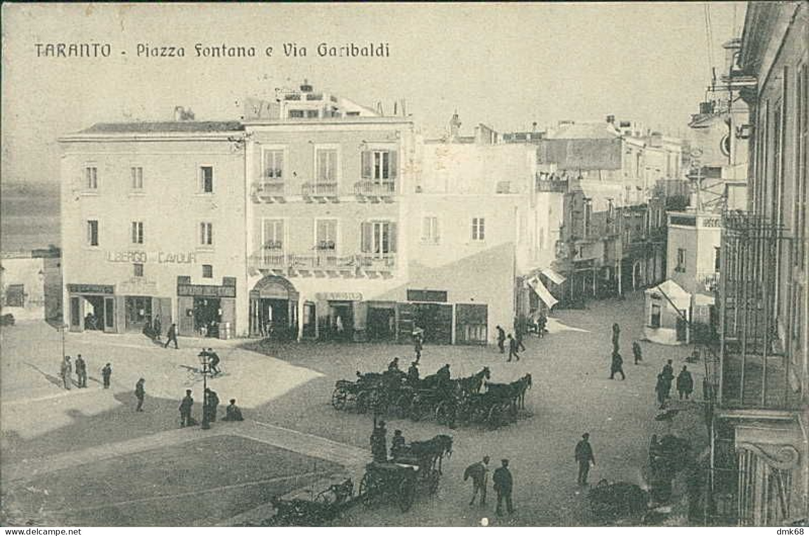 TARANTO - PIAZZA FONTANA E VIA GARIBALDI - ED. PICCIARELLI - SPEDITA - 1910s - VERIFICATO PER CENSURA (20827) - Taranto