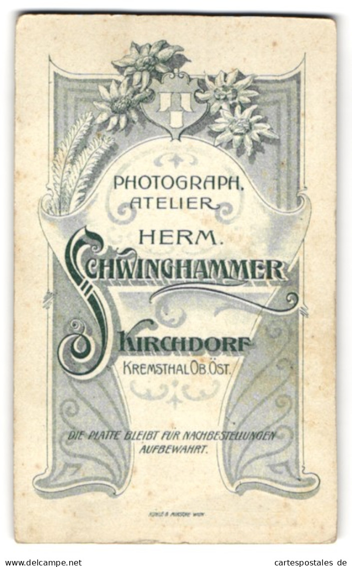 Fotografie Herm. Schwinghammer, Kirchdorf / Ob. Öst., Edelweiss & Ornamente, Portrait Edelmann Mit Schnauzbart  - Anonymous Persons
