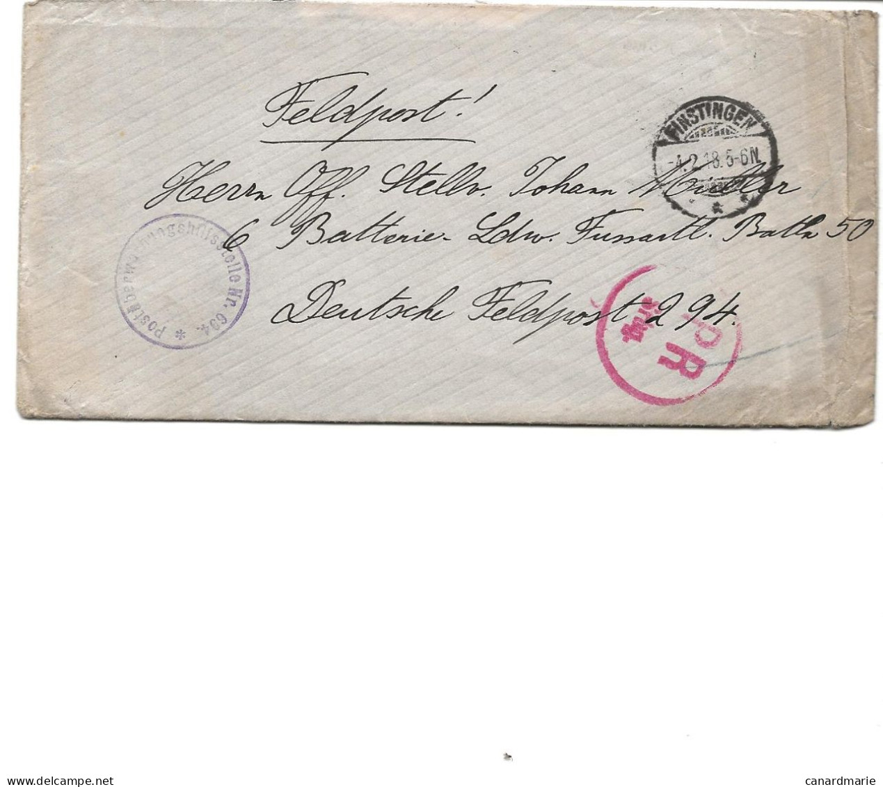 MOSELLE LETTRE1918 AVEC CACHET DE FINSTINGEN ET CACHET DE CENSURE ROUGE P R SRBG - Covers & Documents