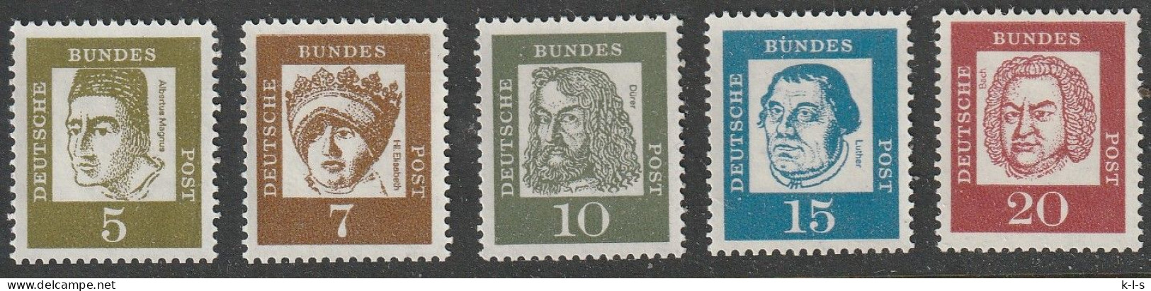 BRD: 1961, Rollenmarken: 5 Versch. Werte Mit  Fluoreszenz, Freimarken: Bedeutende Deutsche,   **/MNH - Roller Precancels