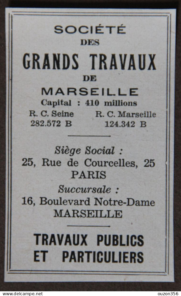 Publicité : Société Des Grands Travaux De Marseille, Travaux Publics Et Particuliers, Paris, Marseille, 1951 - Publicités