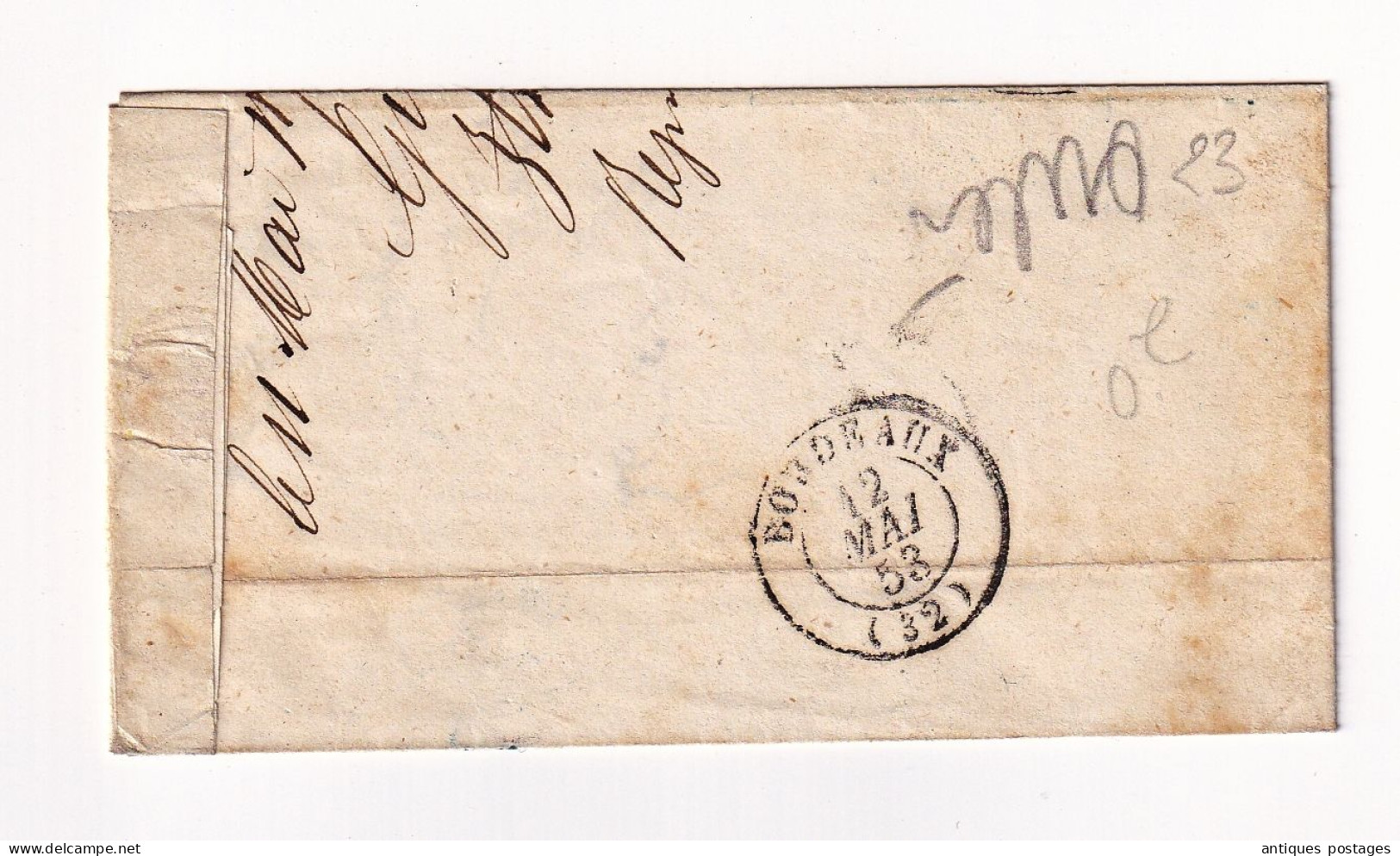 Lettre 1851 La Réole Maréchal Ithier Pour Bordeaux Holagray Et Alary Gironde Maréchal Ithier Taxe Double Trait 25c - 1849-1876: Klassik