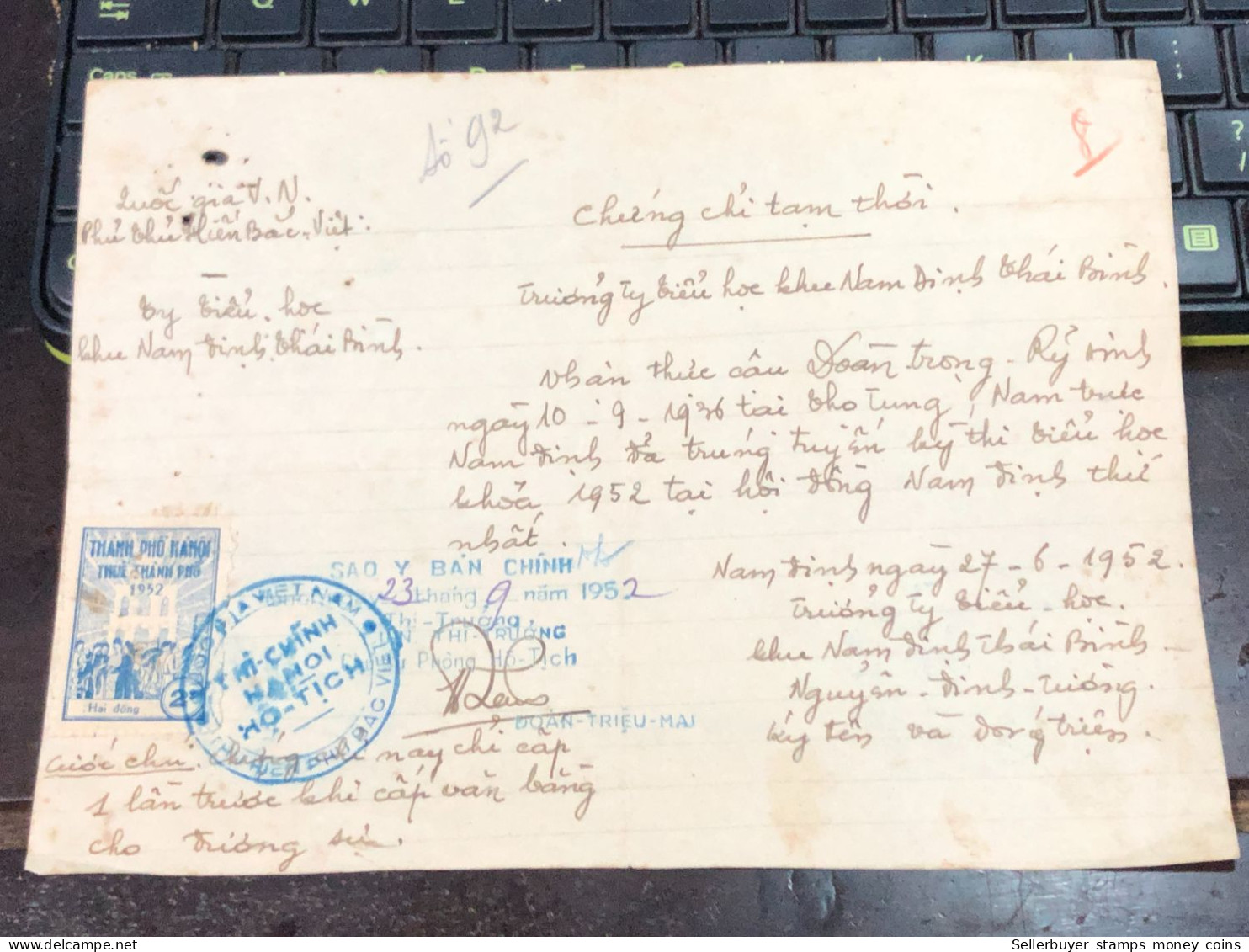 Viet Nam Suoth Old Documents That Have Children Authenticated(2 $ Ha Noi 1952) PAPER Have Wedge QUALITY:GOOD 1-PCS Very - Verzamelingen