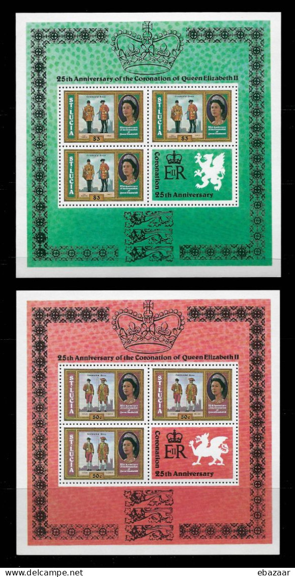 St. Lucia 1978 Royalty, Kings & Queens Of England, Queen Elizabeth II, Silver Jubilee Stamps Sheets MNH - Ste Lucie (...-1978)