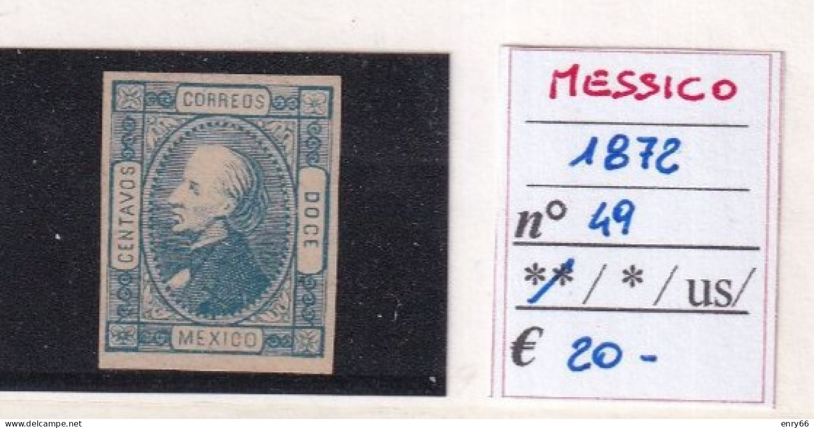 MESSICO 1872 N°49 MNH - Mexico